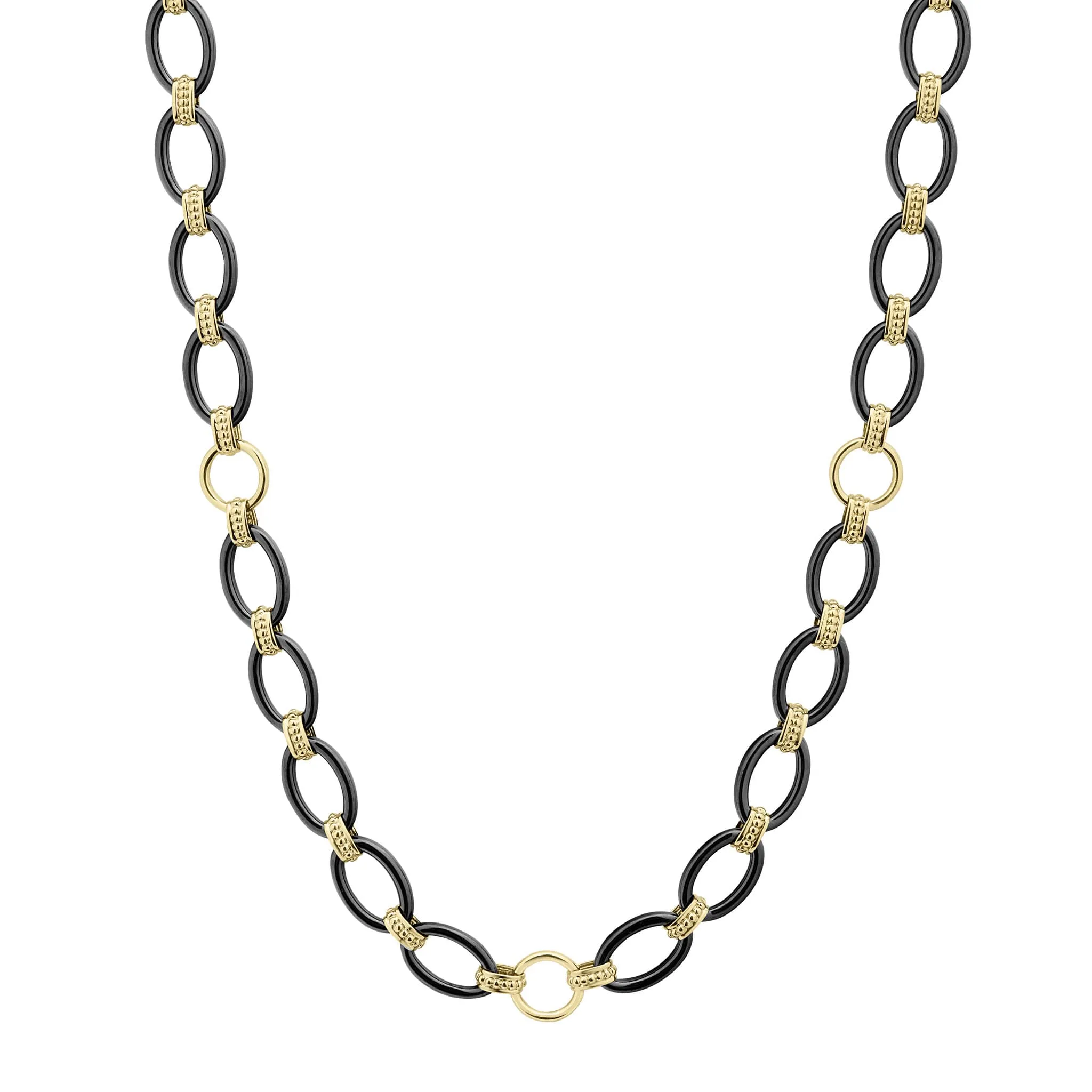 Meridian Long 18K Gold and Black Ceramic Link Necklace | 24mm sold by LAGOS product image thumbnail 2