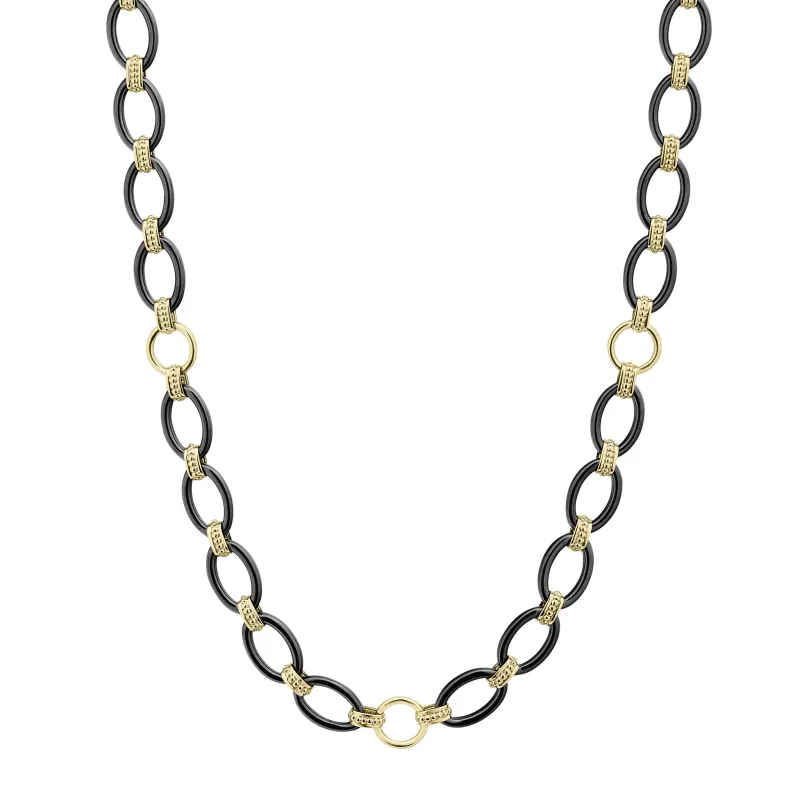 Meridian Long 18K Gold and Black Ceramic Link Necklace | 24mm sold by LAGOS