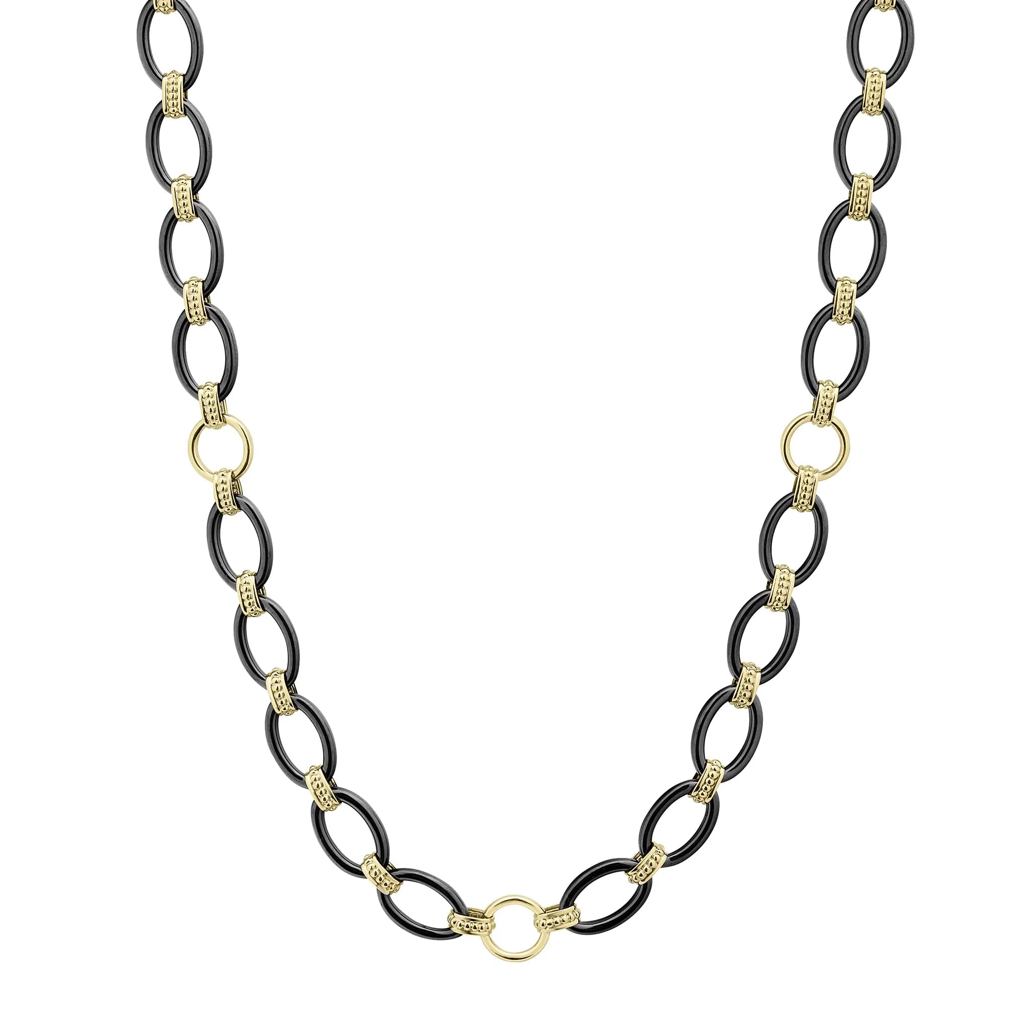 Meridian Long 18K Gold and Black Ceramic Link Necklace | 24mm sold by LAGOS