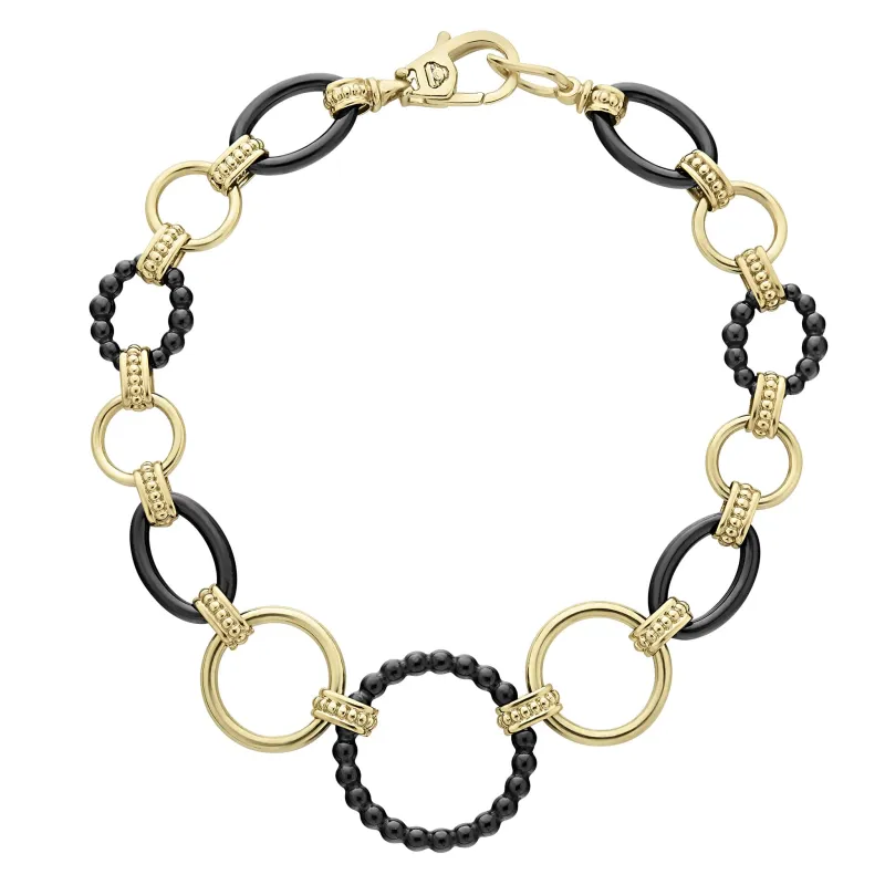Meridian 18K Gold and Black Ceramic Link Bracelet | 20mm sold by LAGOS