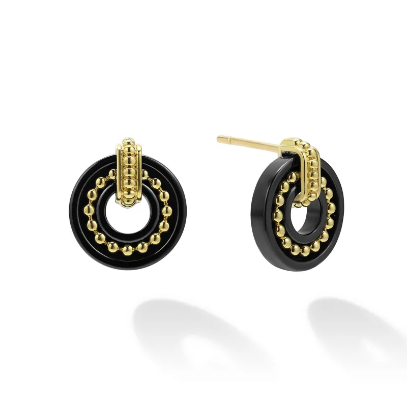 Black Caviar 18K Gold and Black Ceramic Stud Earrings sold by LAGOS