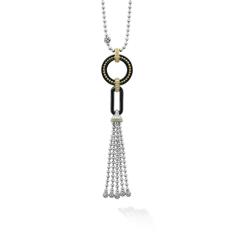 Black Caviar Two-Tone Black Ceramic Tassel Pendant Necklace sold by LAGOS