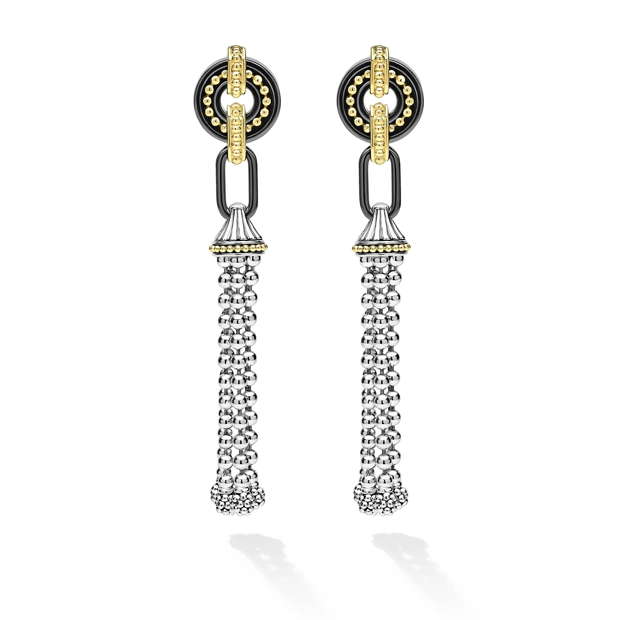 Black Caviar Two-Tone Black Ceramic Tassel Earrings sold by LAGOS product image thumbnail 4