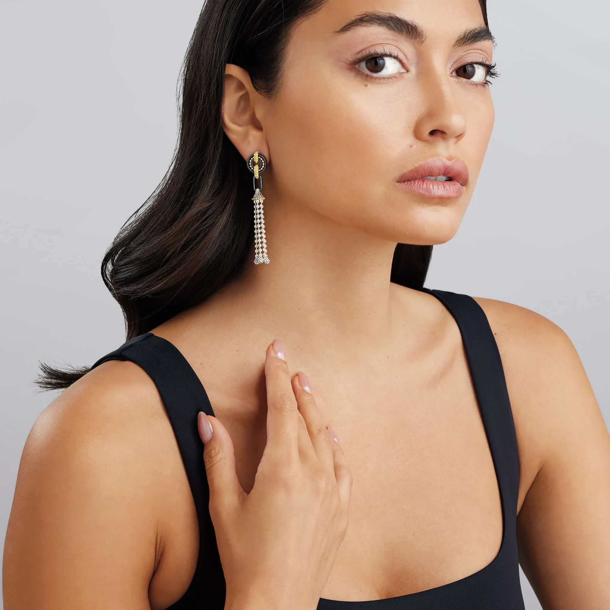 Black Caviar Two-Tone Black Ceramic Tassel Earrings sold by LAGOS product image thumbnail 2