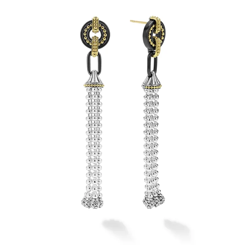 Black Caviar Two-Tone Black Ceramic Tassel Earrings sold by LAGOS