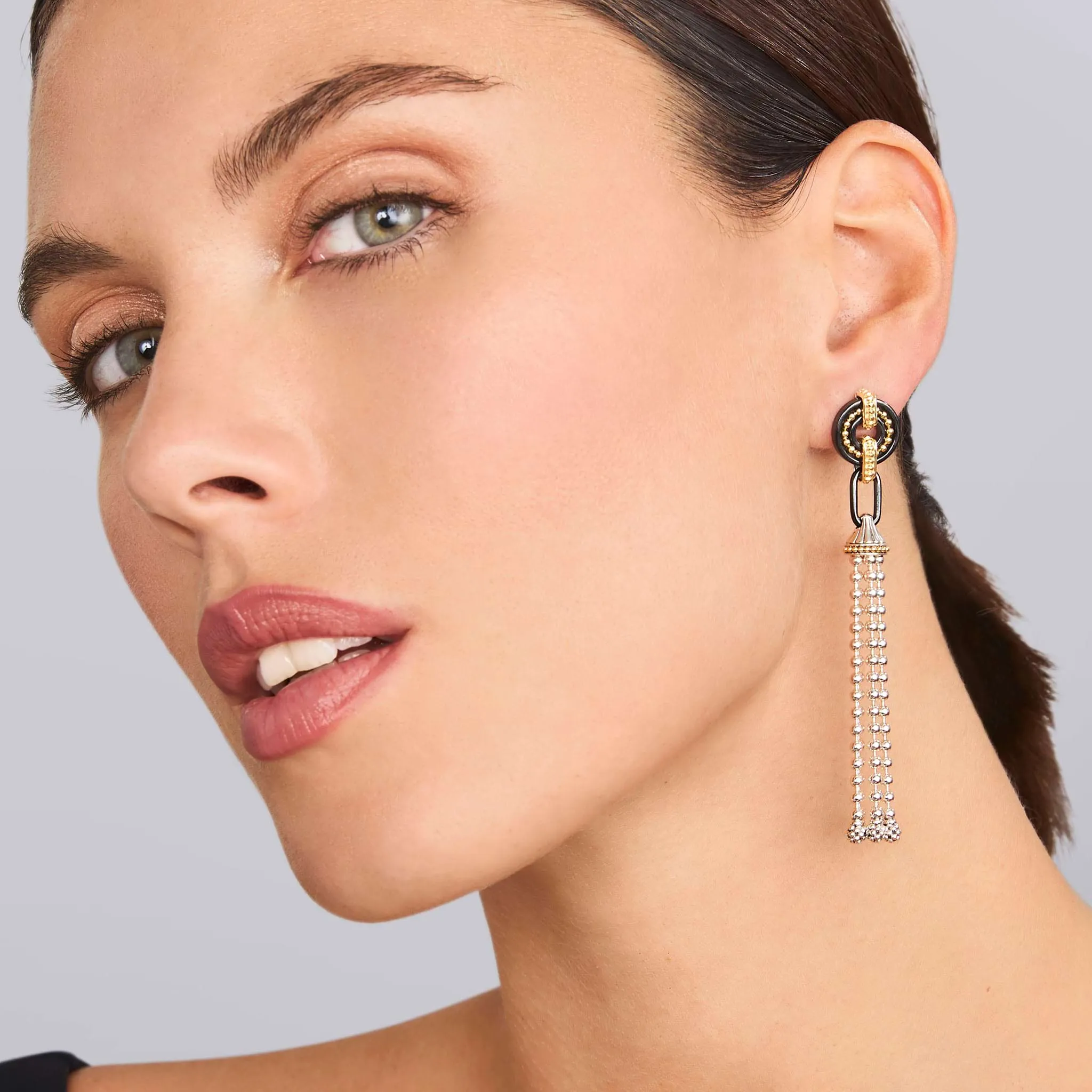 Black Caviar Two-Tone Black Ceramic Tassel Earrings sold by LAGOS product image thumbnail 2