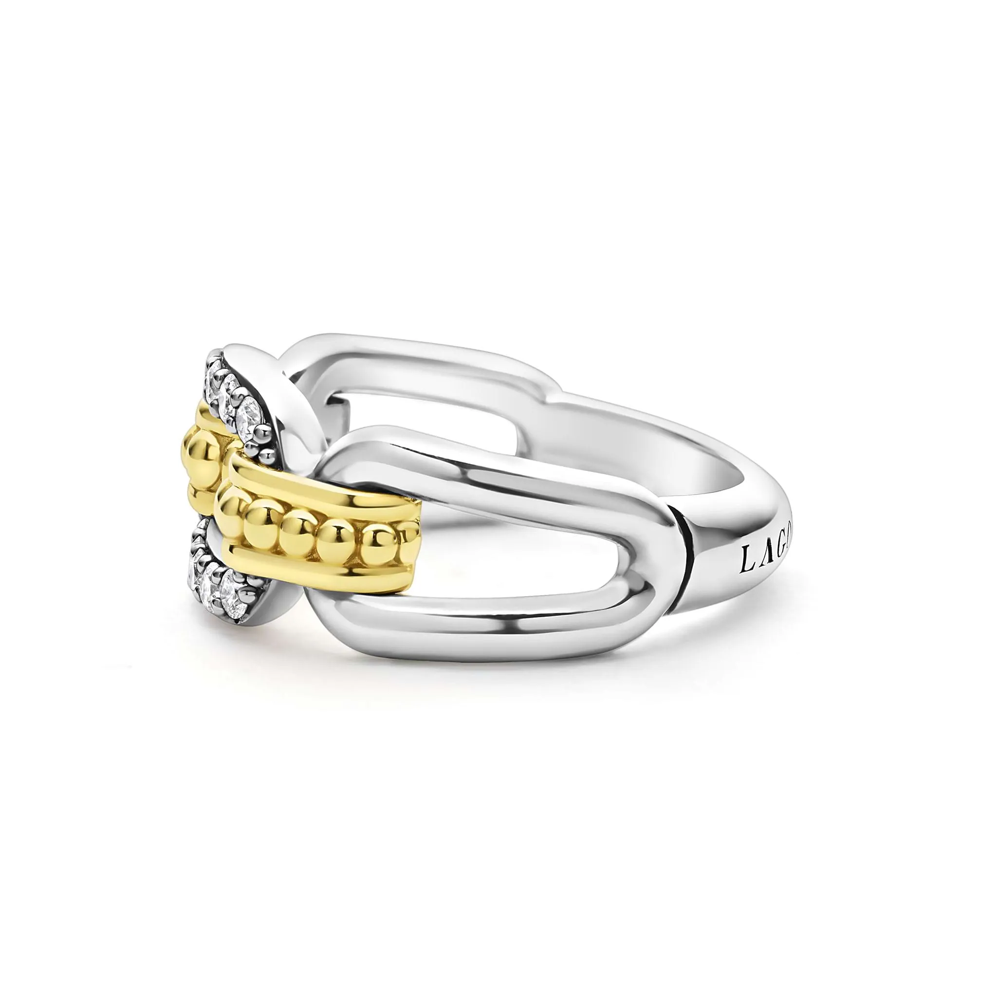 Signature Caviar Two-Tone Link Diamond Ring sold by LAGOS product image thumbnail 4
