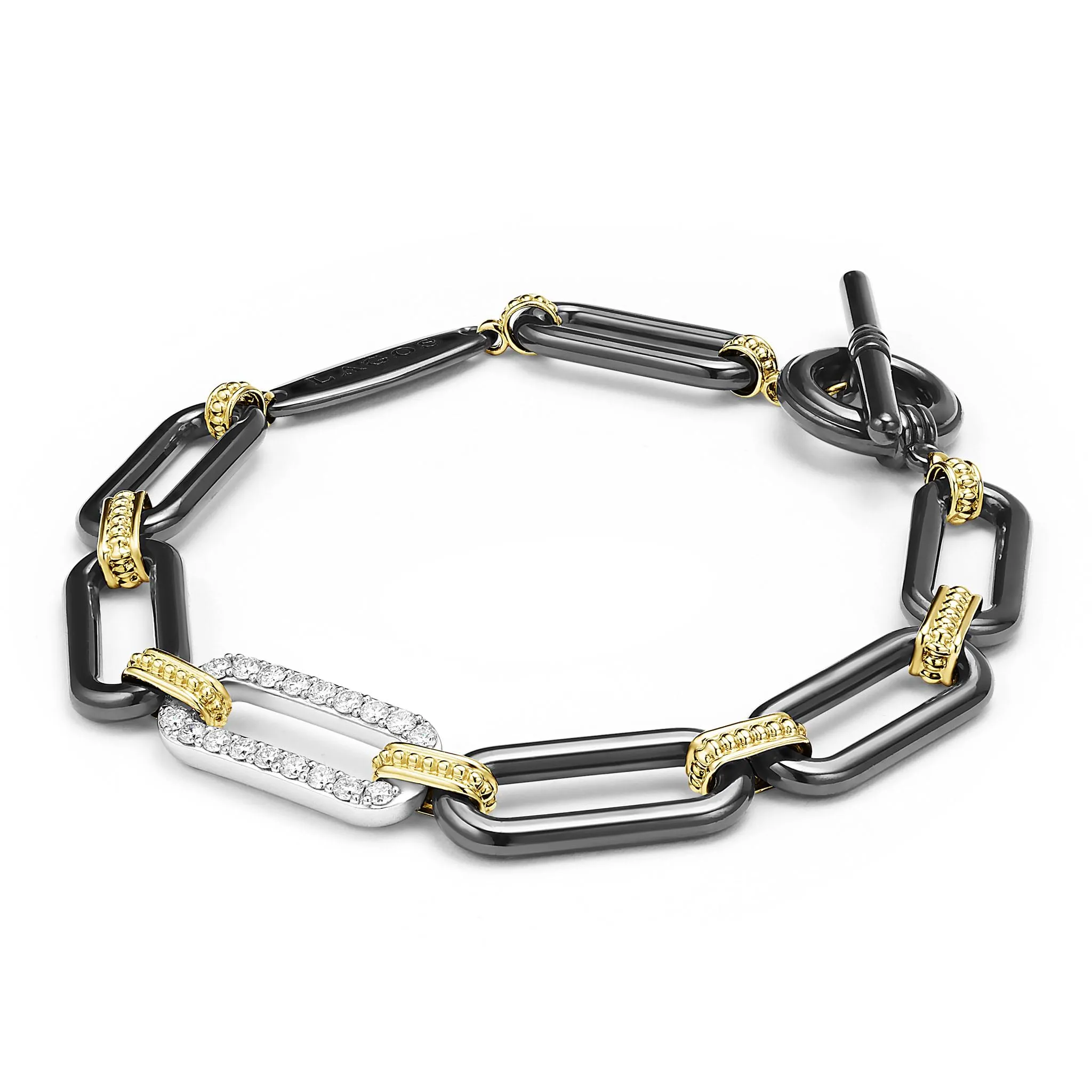 Signature Caviar 18K Gold and Black Ceramic Diamond Station Link Bracelet | 10mm sold by LAGOS product image thumbnail 3