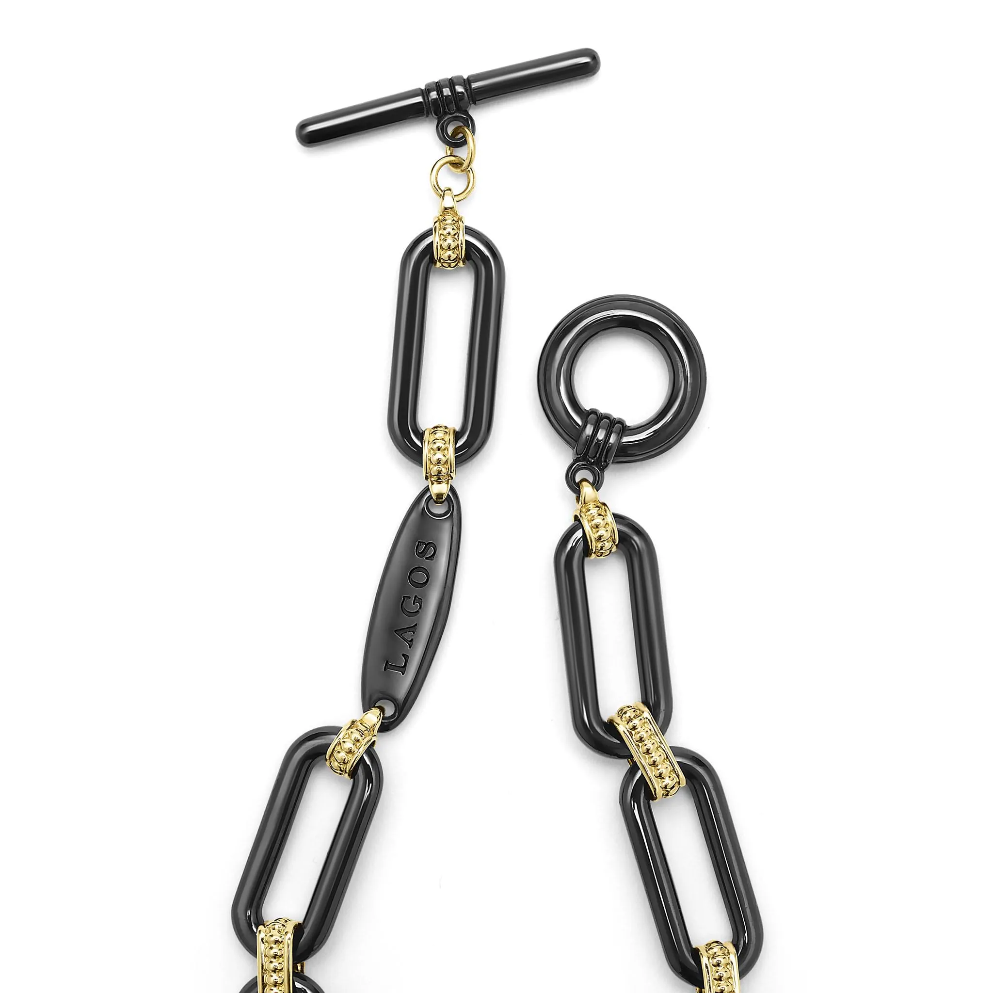 Signature Caviar 18K Gold and Black Ceramic Diamond Station Link Bracelet | 10mm sold by LAGOS product image thumbnail 4