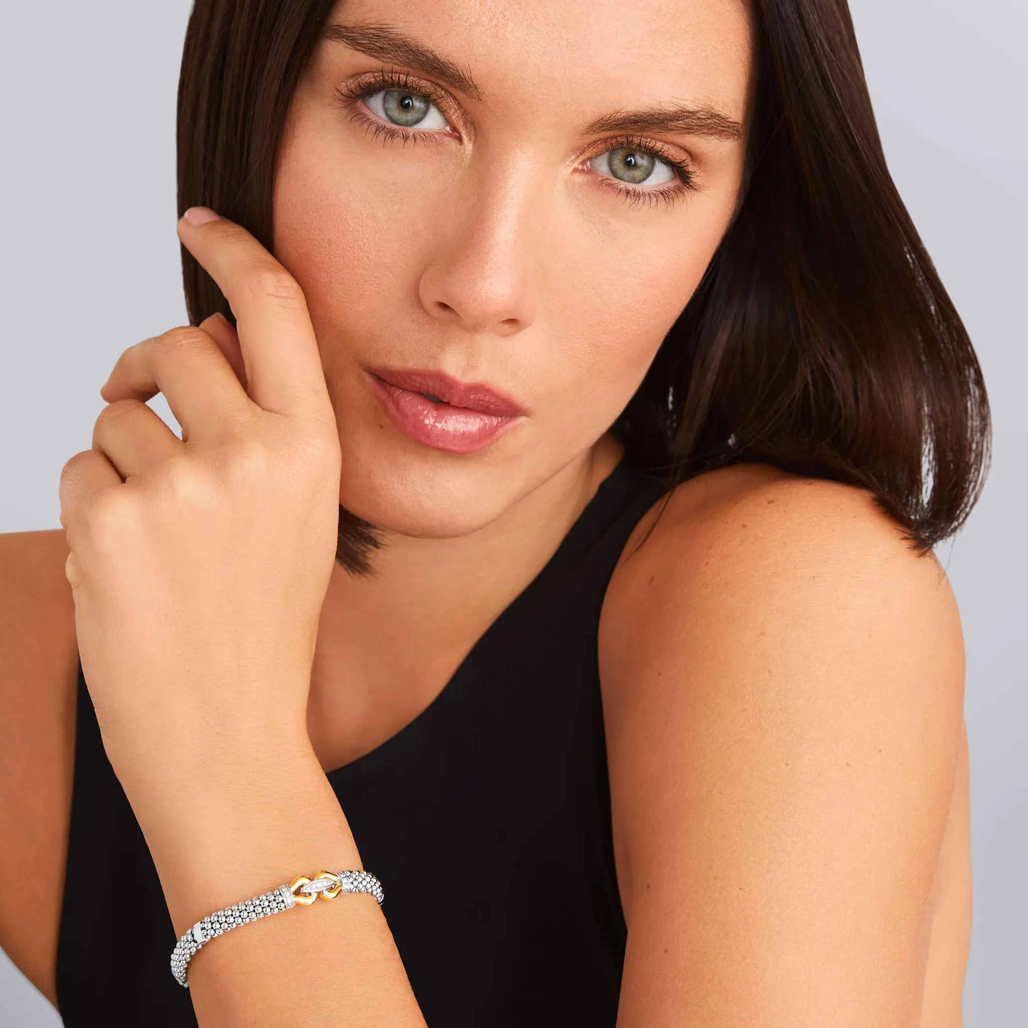 Derby Two-Tone Caviar Buckle Diamond Bracelet | 6mm sold by LAGOS product image thumbnail 2