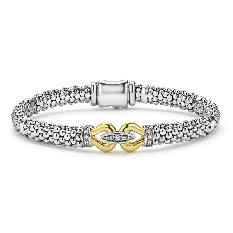 Derby Two-Tone Caviar Buckle Diamond Bracelet | 6mm made by LAGOS