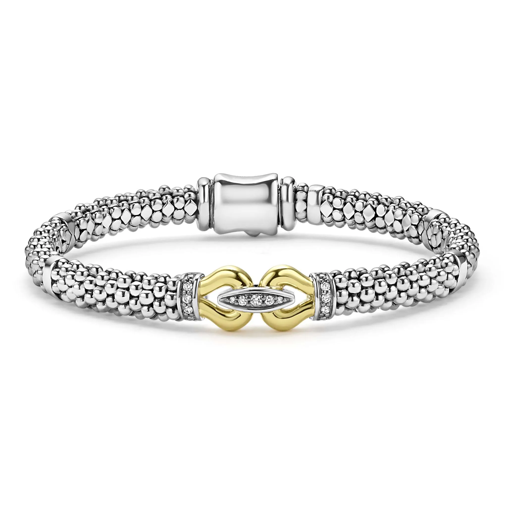 Derby Two-Tone Caviar Buckle Diamond Bracelet | 6mm sold by LAGOS