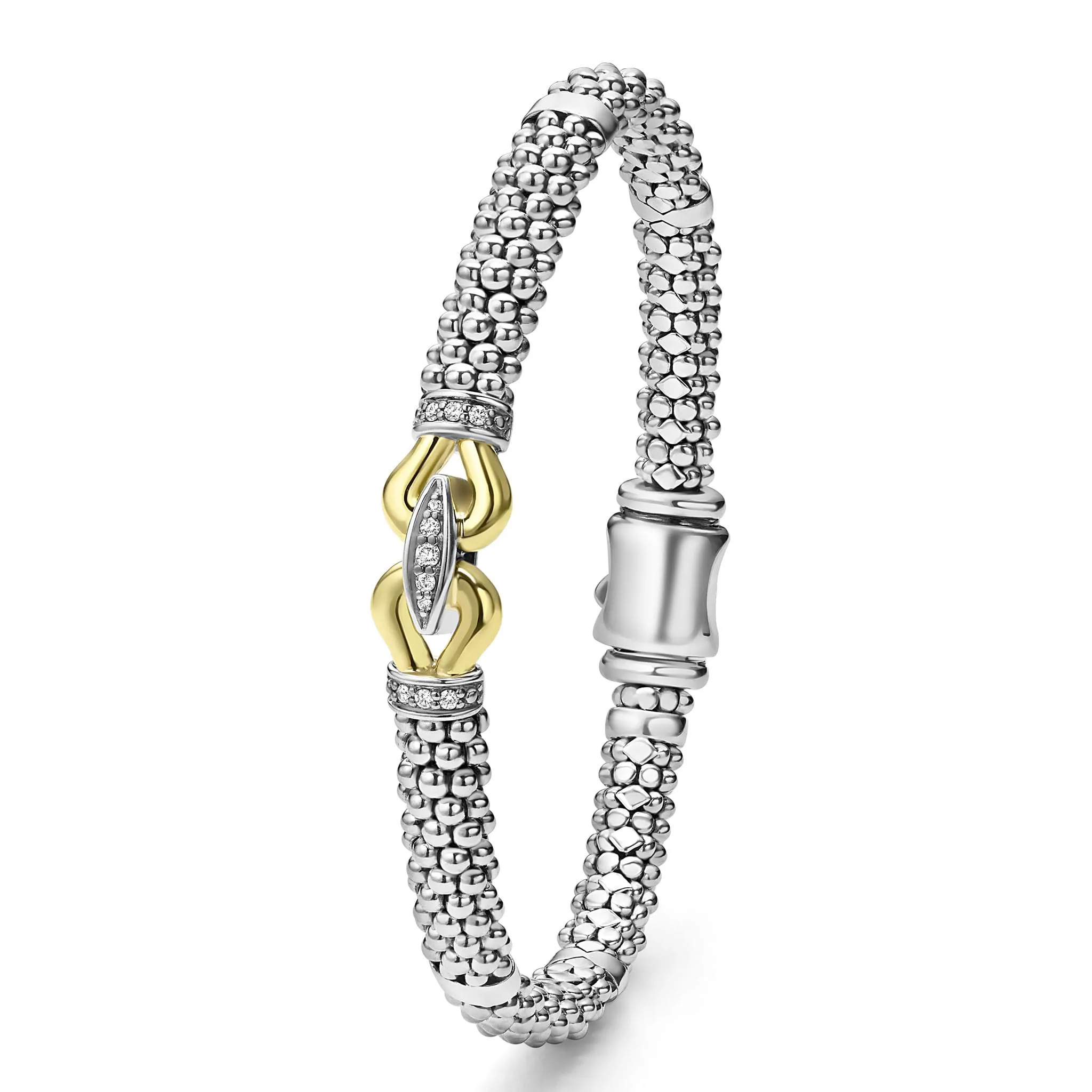 Derby Two-Tone Caviar Buckle Diamond Bracelet | 6mm sold by LAGOS product image thumbnail 4