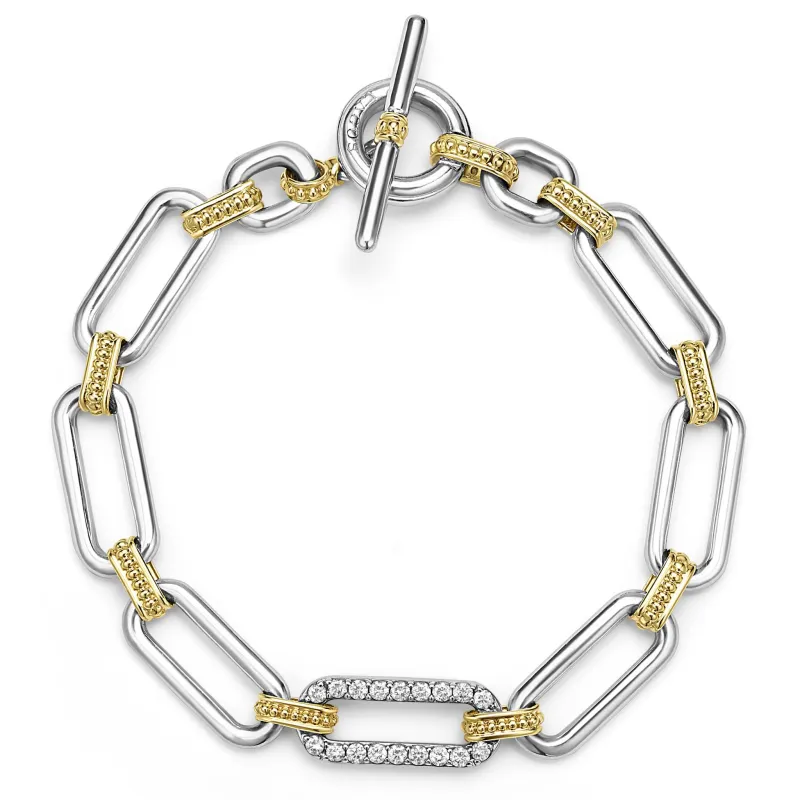 Signature Caviar Two-Tone Diamond Link Bracelet sold by LAGOS