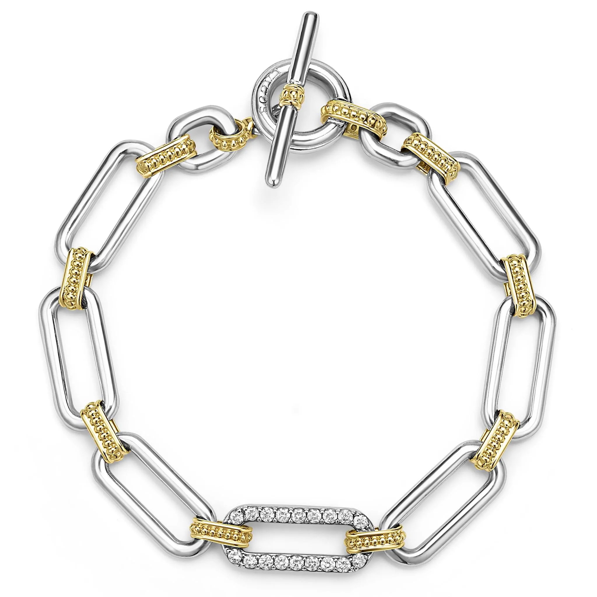 Signature Caviar Two-Tone Diamond Link Bracelet sold by LAGOS