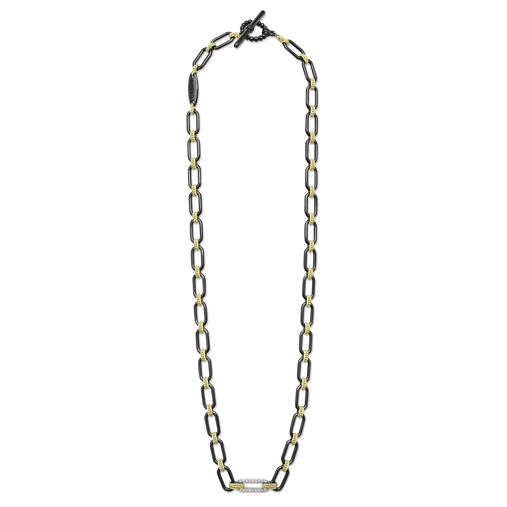 Signature Caviar 18K Gold and Black Ceramic Diamond Station Link Necklace | 6mm sold by LAGOS product image thumbnail 3