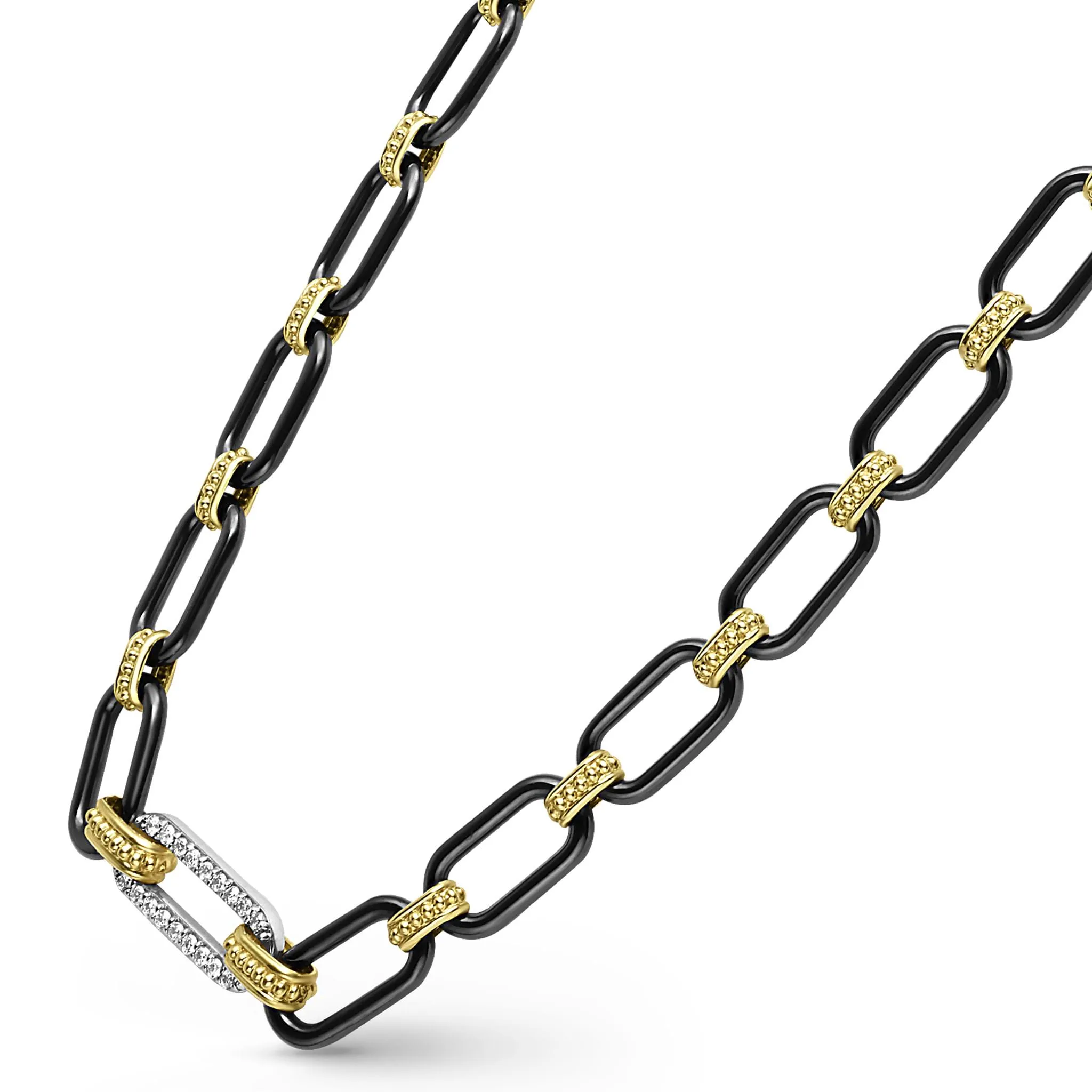 Signature Caviar 18K Gold and Black Ceramic Diamond Station Link Necklace | 6mm sold by LAGOS product image thumbnail 4