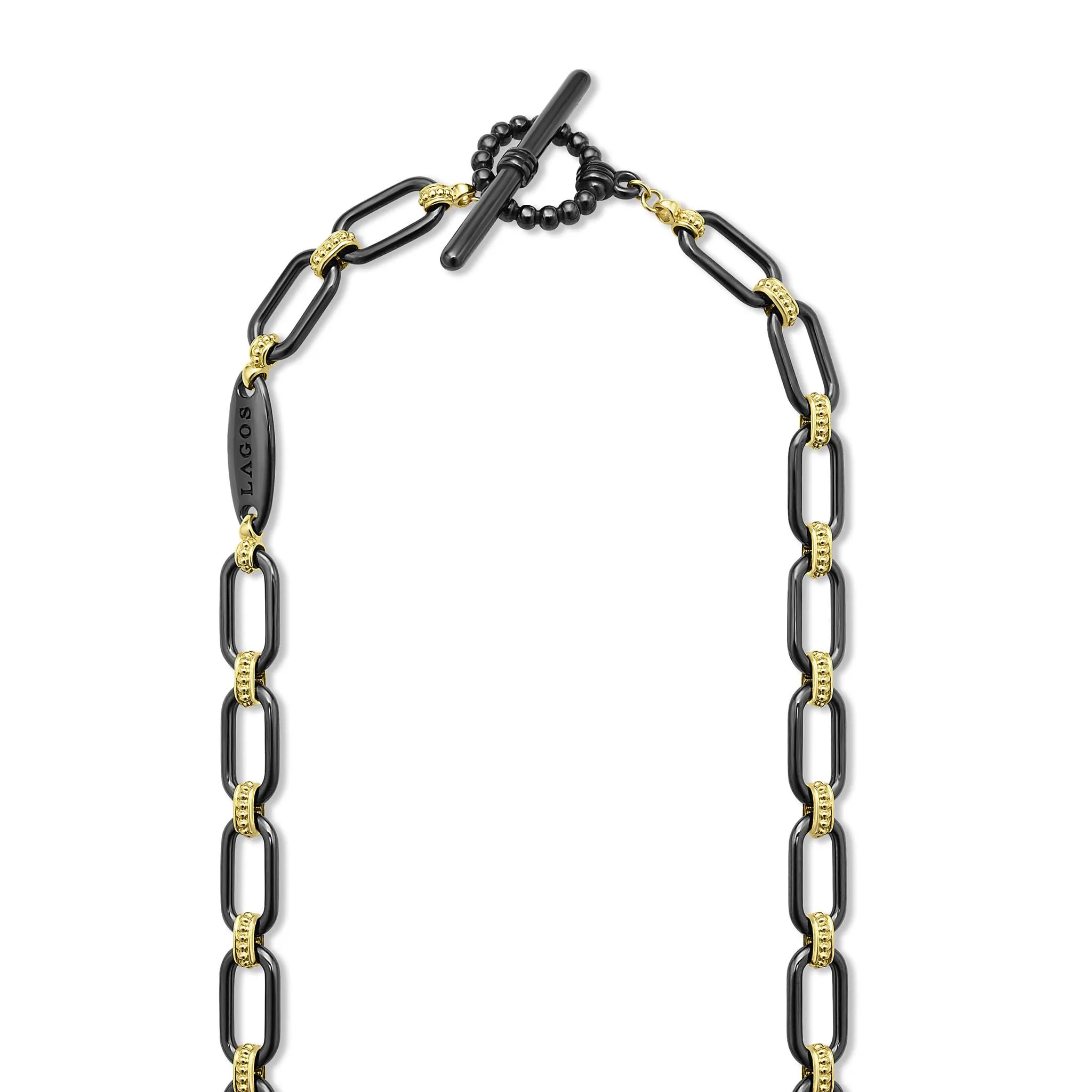 Signature Caviar 18K Gold and Black Ceramic Diamond Station Link Necklace | 6mm sold by LAGOS product image thumbnail 5