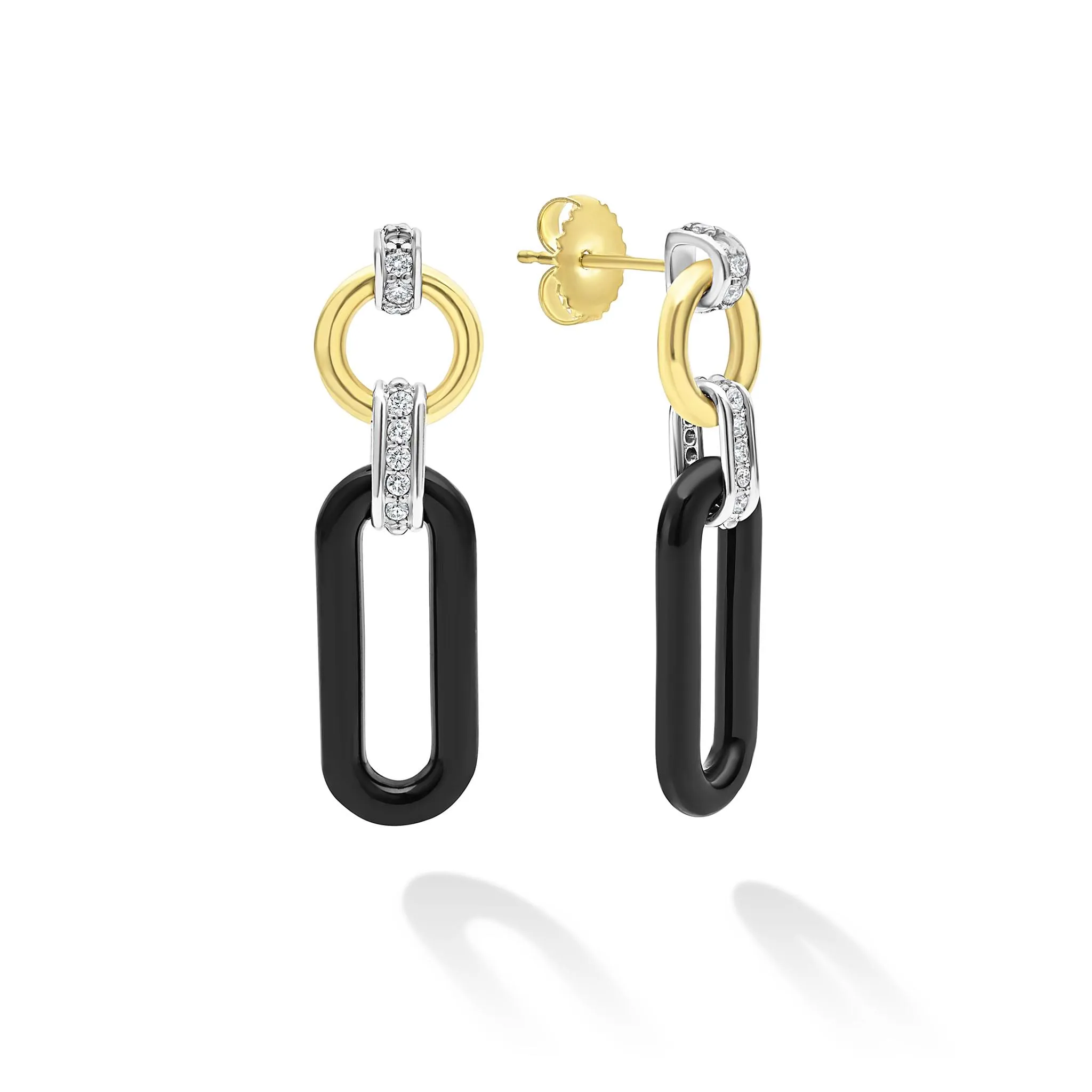 Signature Caviar Medium Black Ceramic Diamond Link Drop Earrings sold by LAGOS