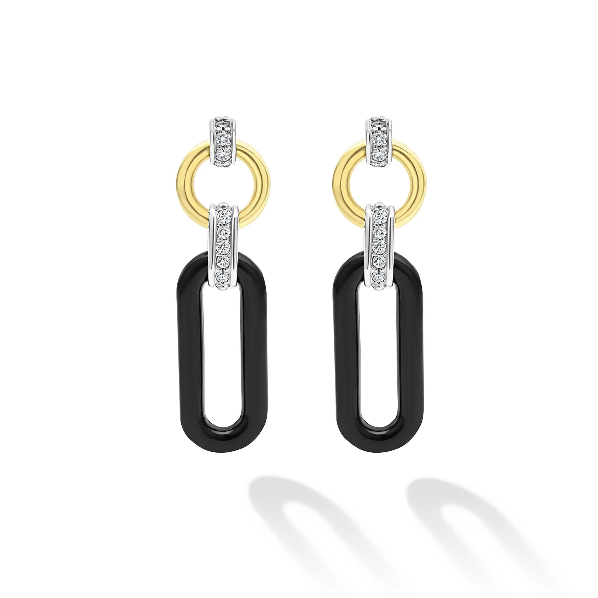 Signature Caviar Medium Black Ceramic Diamond Link Drop Earrings sold by LAGOS product image thumbnail 4