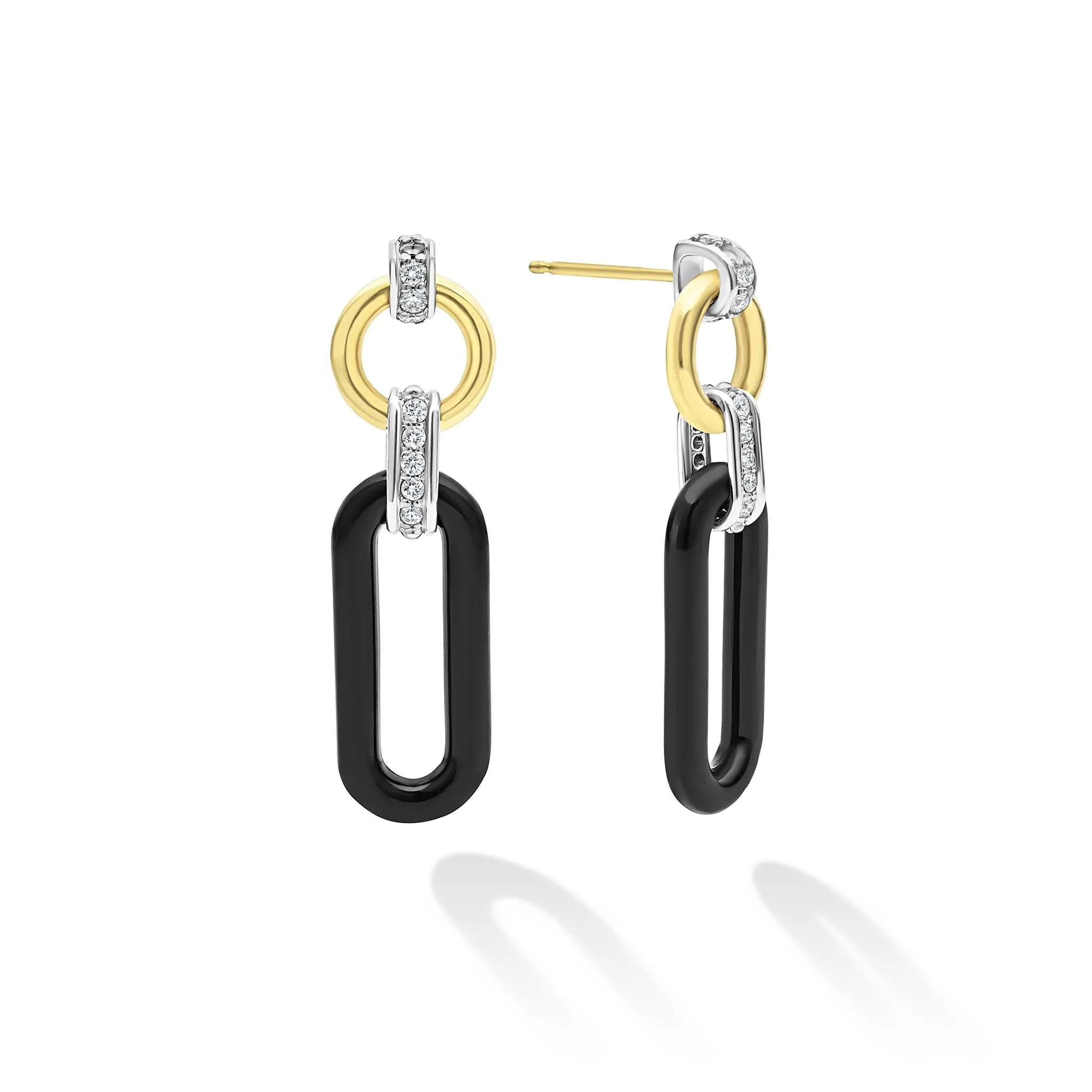 Signature Caviar Medium Black Ceramic Diamond Link Drop Earrings sold by LAGOS product image thumbnail 3