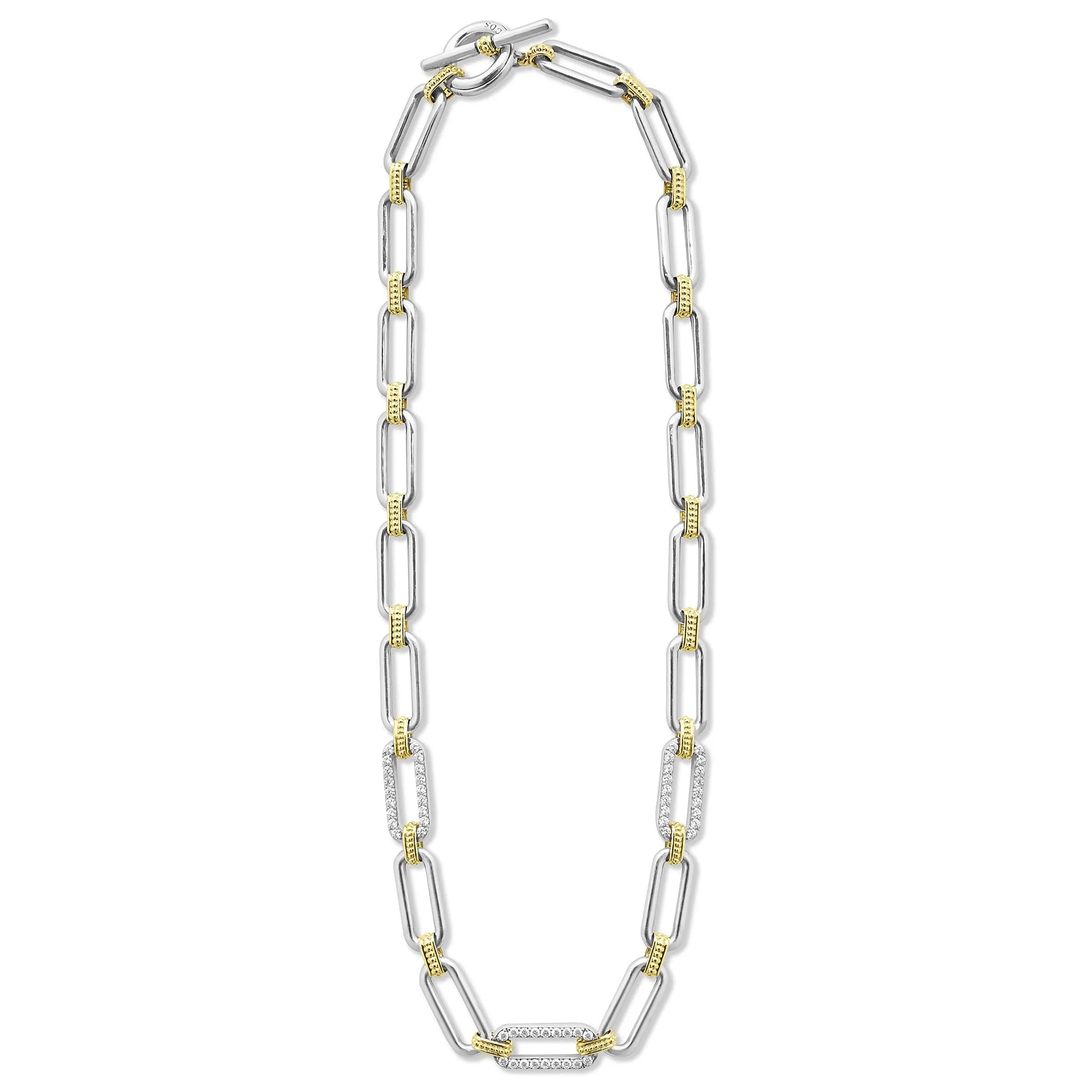 Signature Caviar Two-Tone Link Three Station Diamond Necklace sold by LAGOS product image thumbnail 3