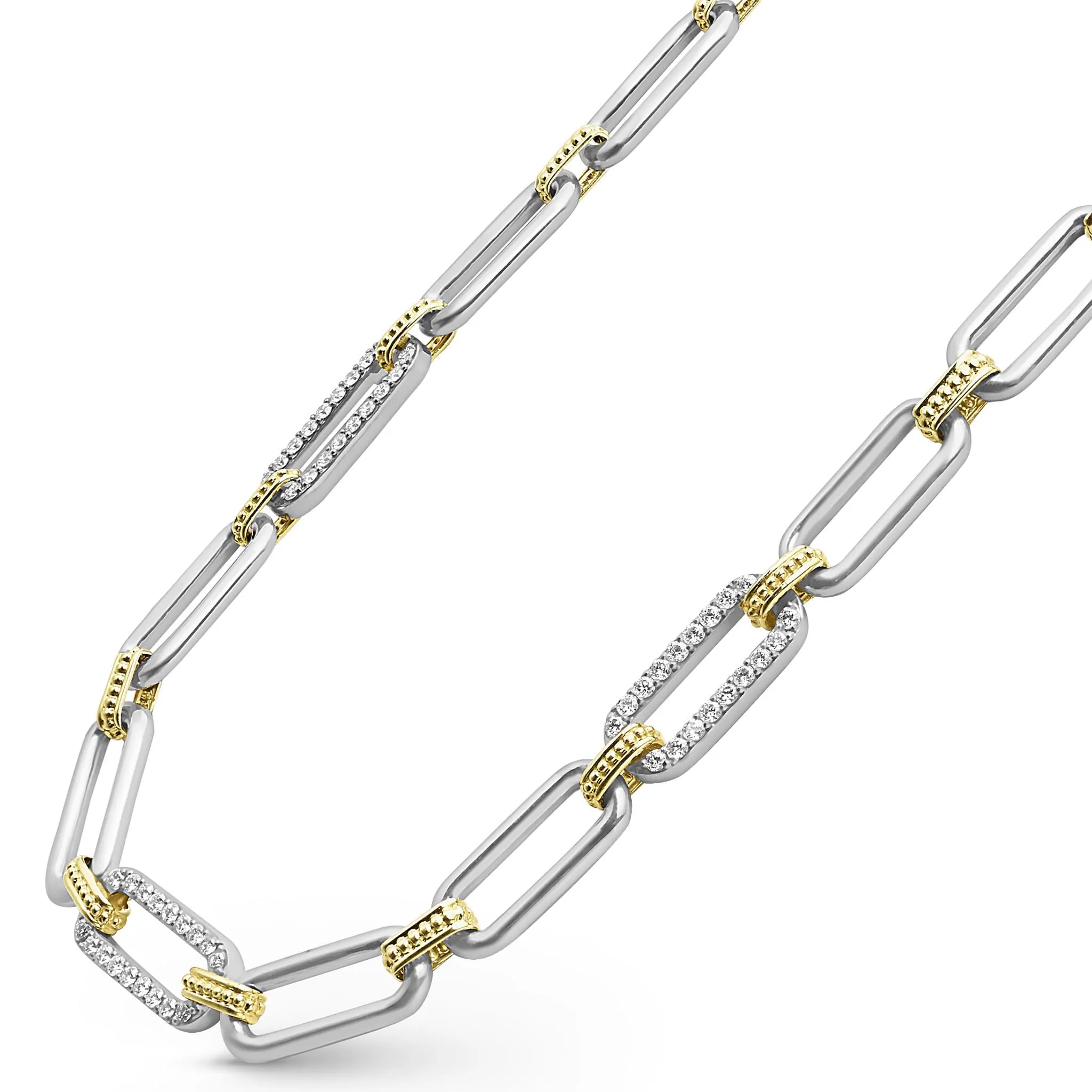 Signature Caviar Two-Tone Link Three Station Diamond Necklace sold by LAGOS product image thumbnail 4