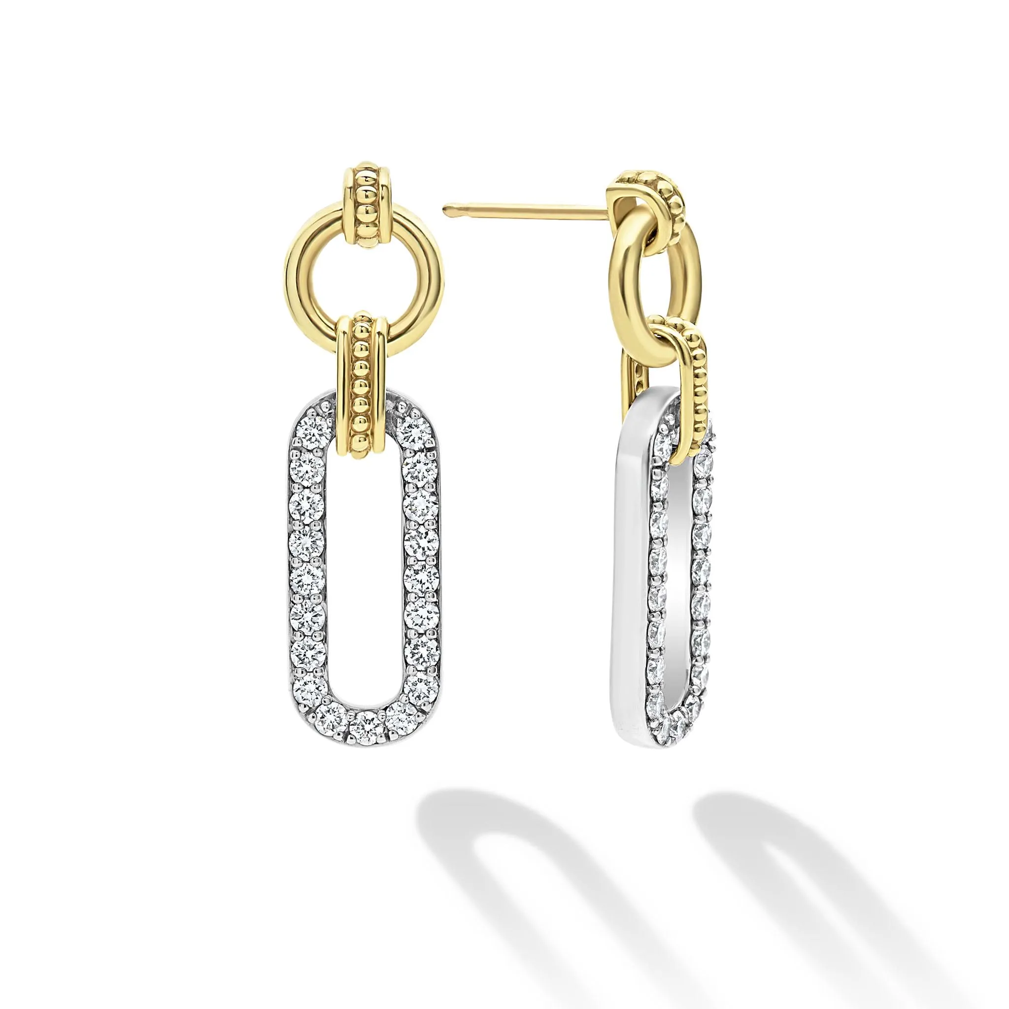 Signature Caviar Two-Tone Link Diamond Drop Earrings sold by LAGOS product image thumbnail 3