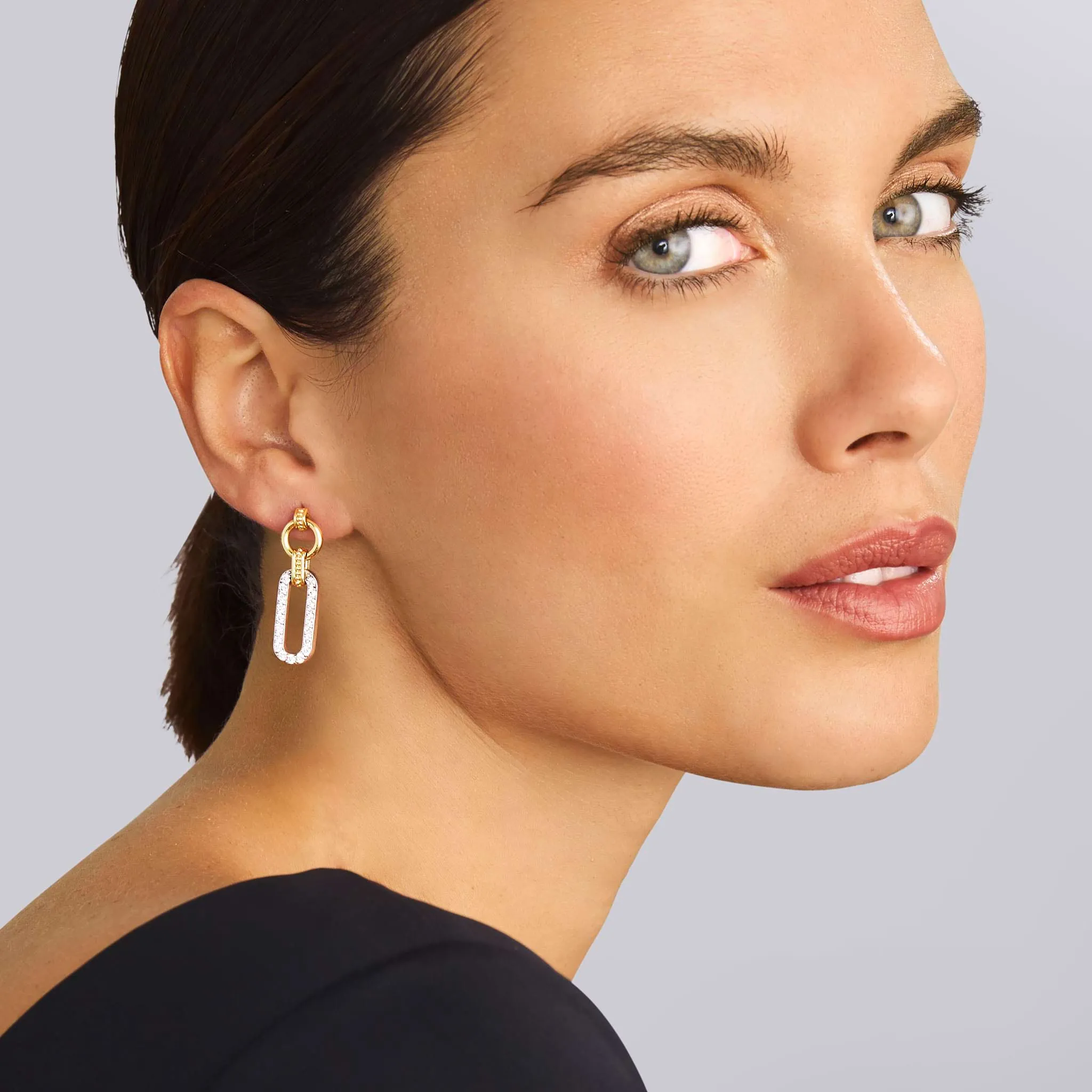 Signature Caviar Two-Tone Link Diamond Drop Earrings sold by LAGOS product image thumbnail 2