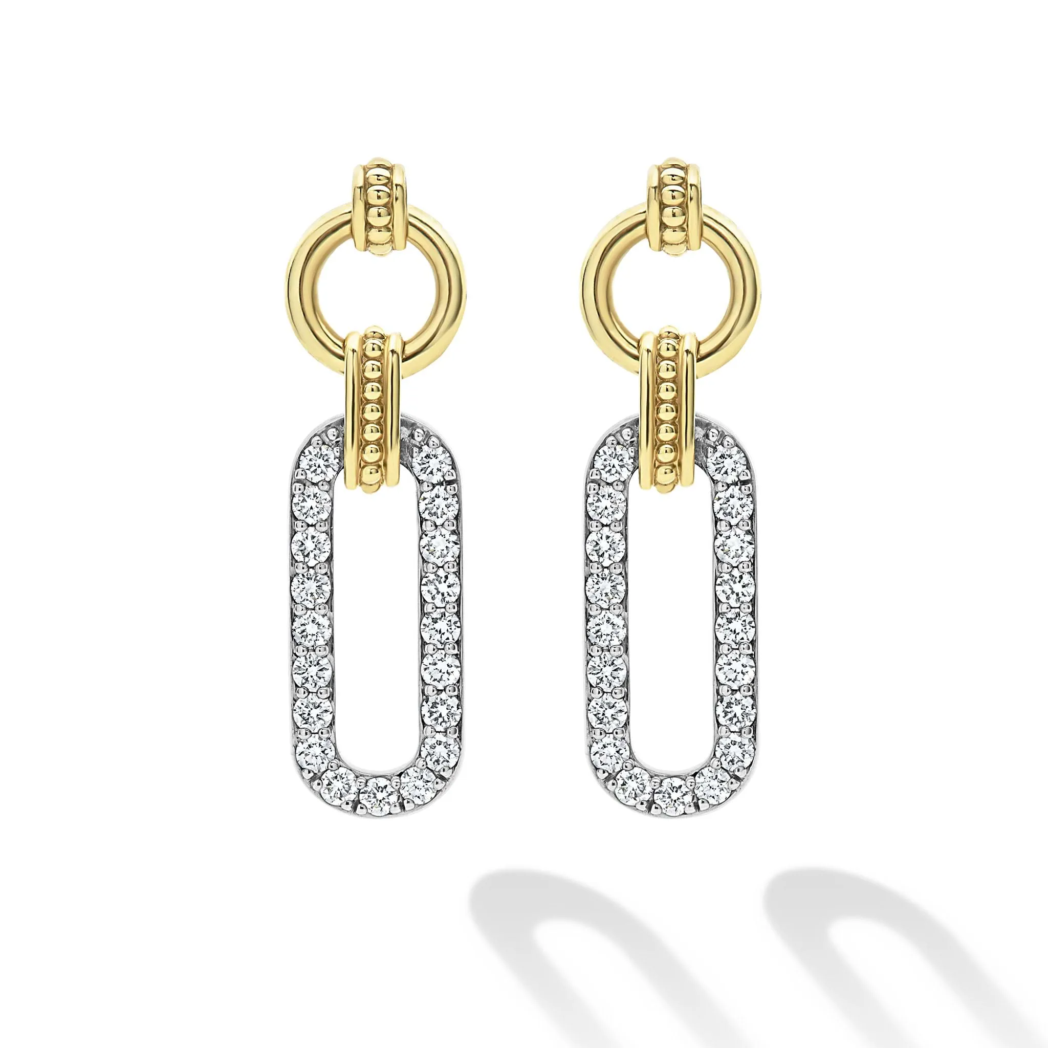 Signature Caviar Two-Tone Link Diamond Drop Earrings sold by LAGOS product image thumbnail 4