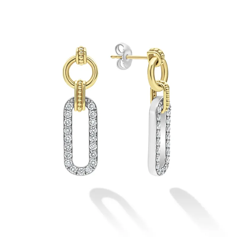 Signature Caviar Two-Tone Link Diamond Drop Earrings sold by LAGOS