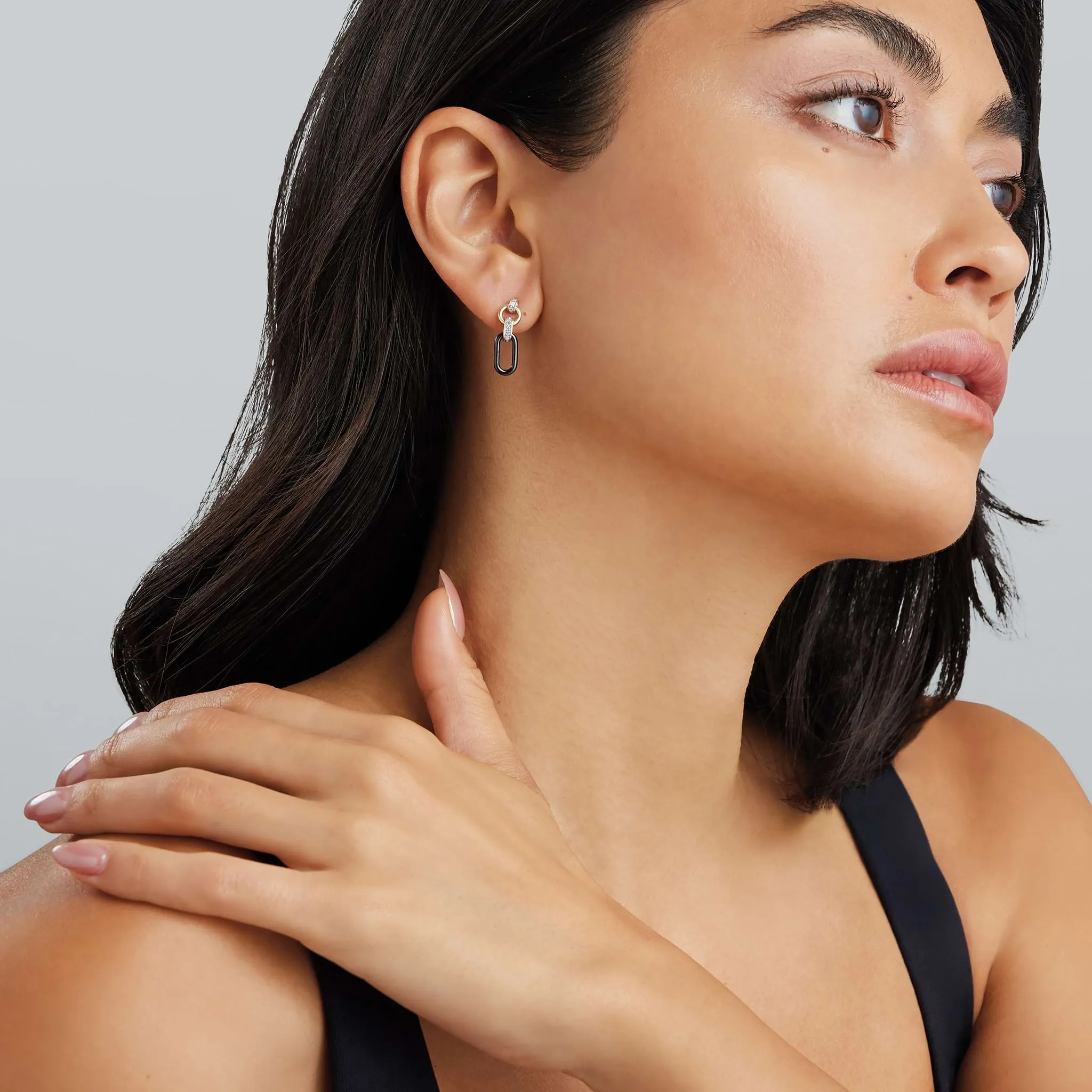 Signature Caviar Small Black Ceramic Diamond Link Drop Earrings sold by LAGOS product image thumbnail 2