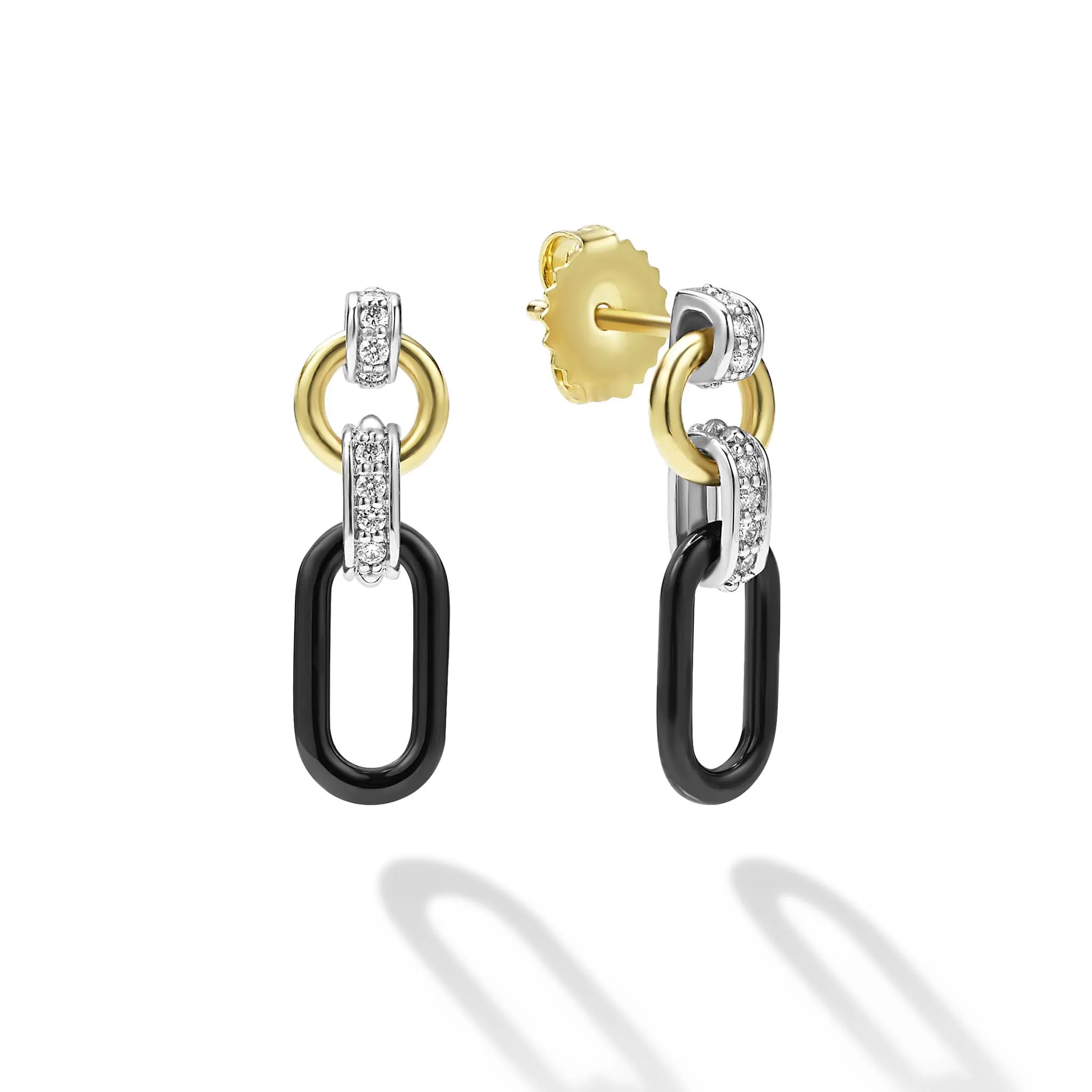 Signature Caviar Small Black Ceramic Diamond Link Drop Earrings sold by LAGOS