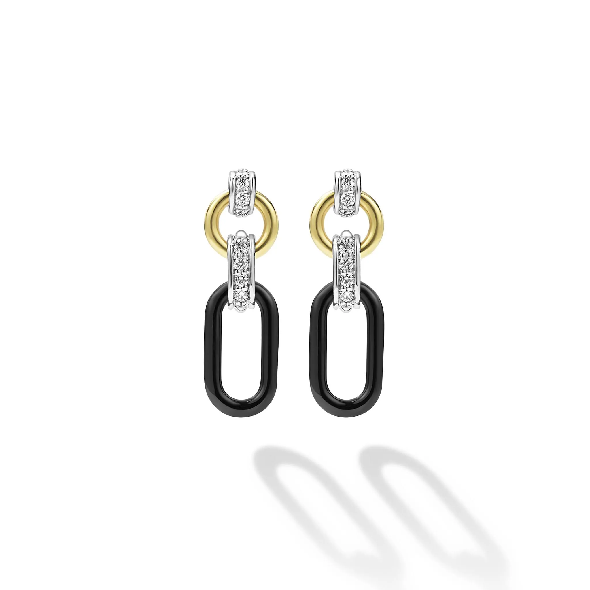Signature Caviar Small Black Ceramic Diamond Link Drop Earrings sold by LAGOS product image thumbnail 4