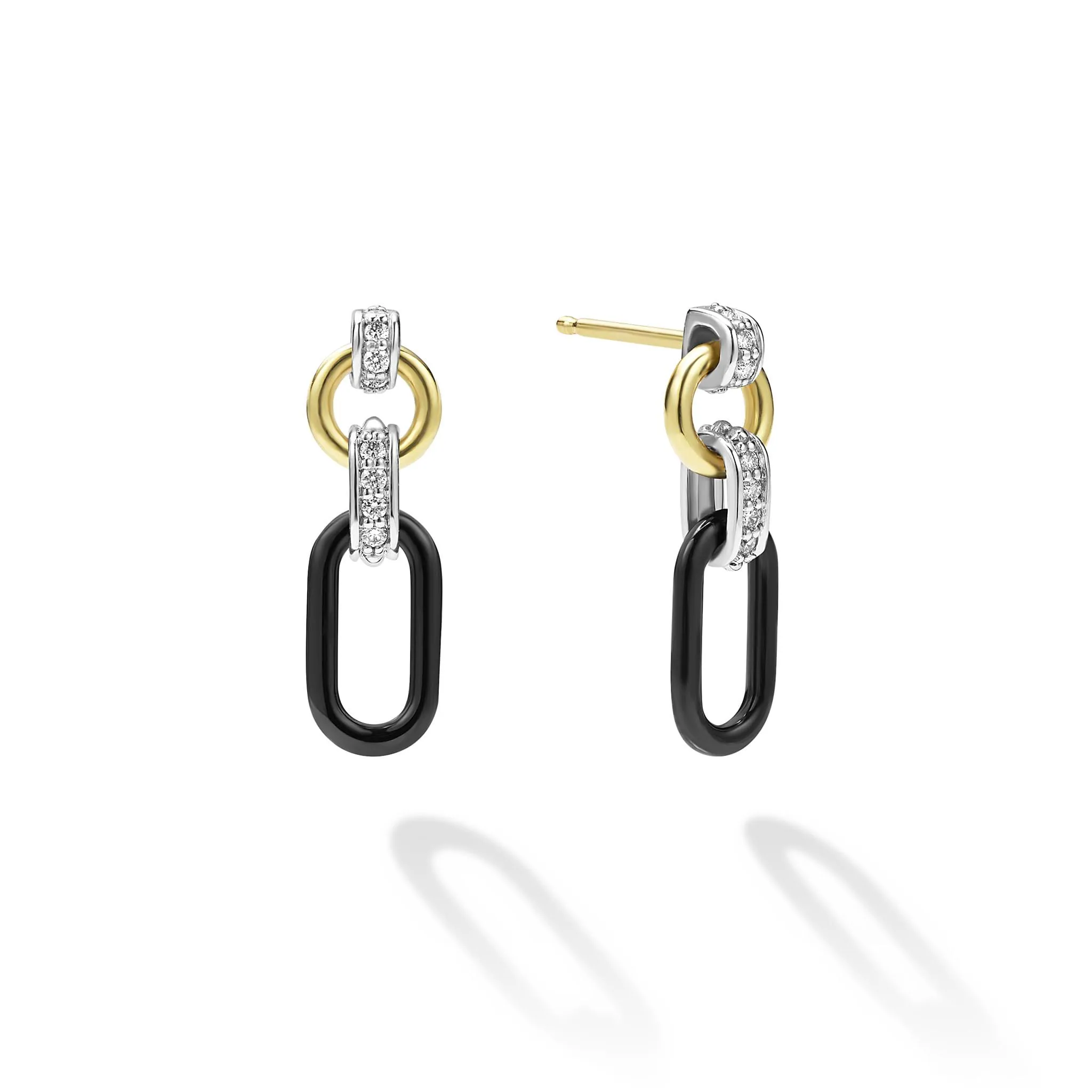 Signature Caviar Small Black Ceramic Diamond Link Drop Earrings sold by LAGOS product image thumbnail 3
