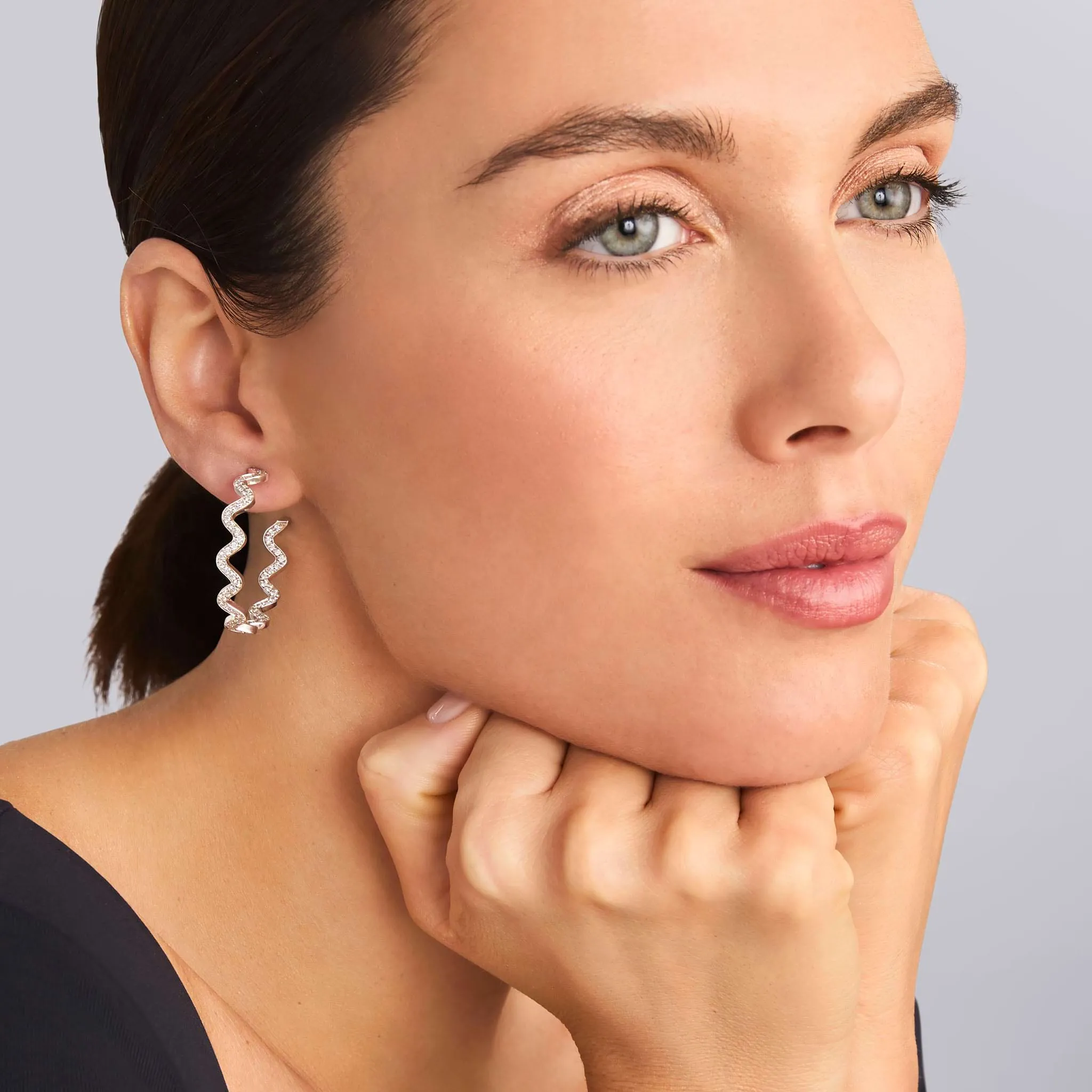 Caviar Spark Large Wave Diamond Hoop Earrings sold by LAGOS product image thumbnail 2