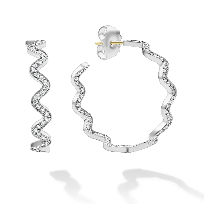 Caviar Spark Large Wave Diamond Hoop Earrings sold by LAGOS