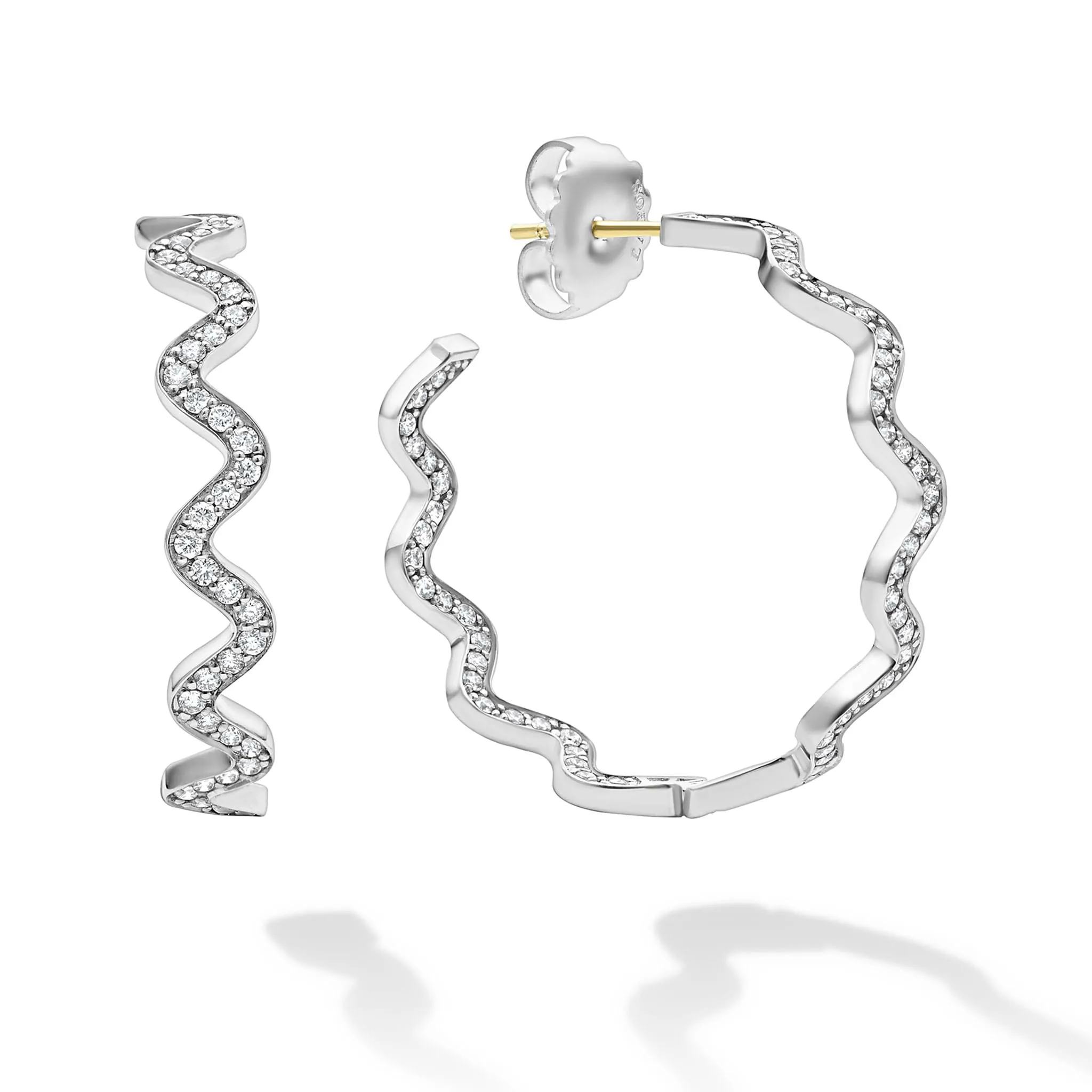 Caviar Spark Large Wave Diamond Hoop Earrings sold by LAGOS