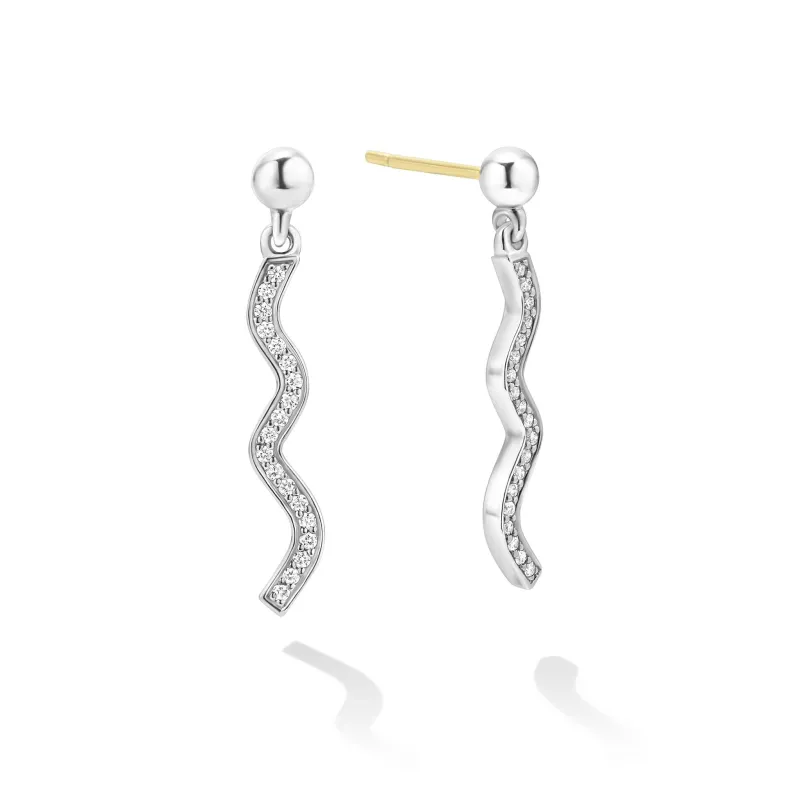 Caviar Spark Wave Diamond Drop Earrings sold by LAGOS