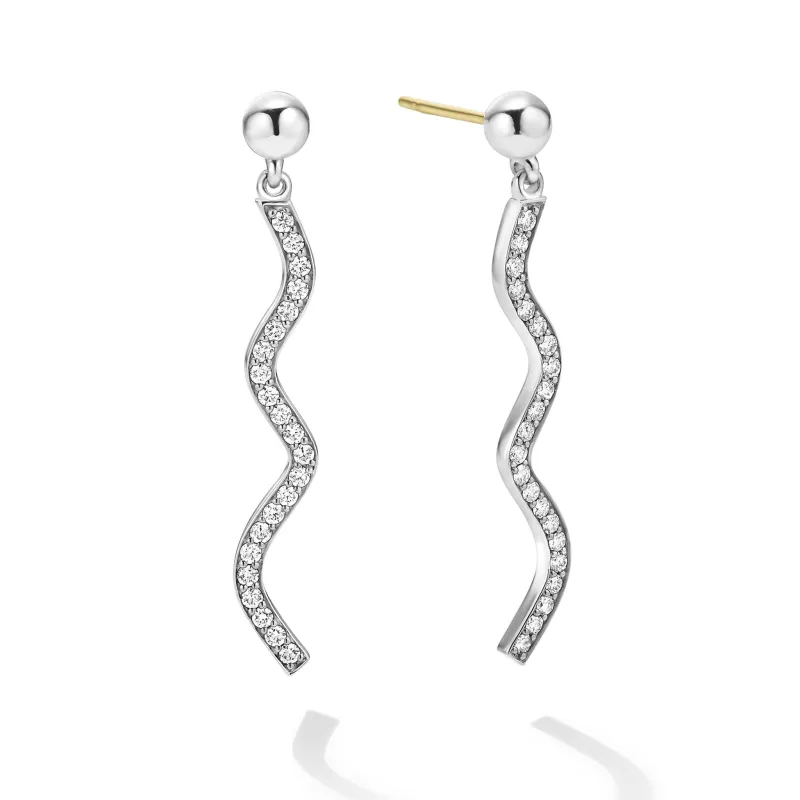 Caviar Spark Large Wave Diamond Drop Earrings sold by LAGOS
