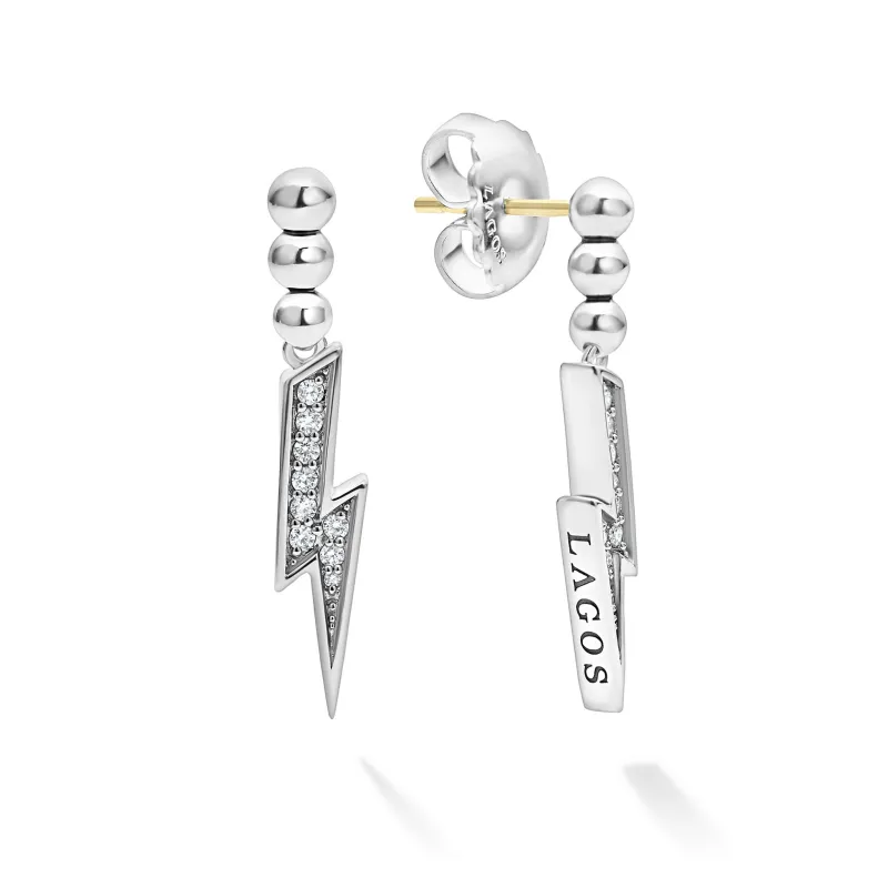 Caviar Spark Lightning Bolt Diamond Drop Earrings sold by LAGOS