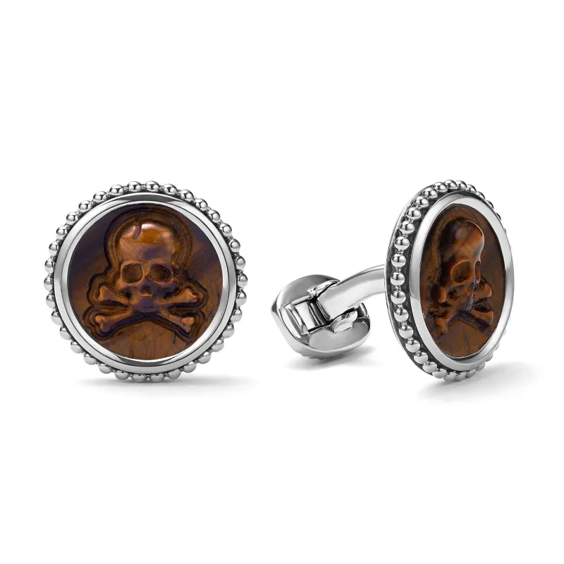 Anthem Tiger Eye Skull Cufflinks sold by LAGOS