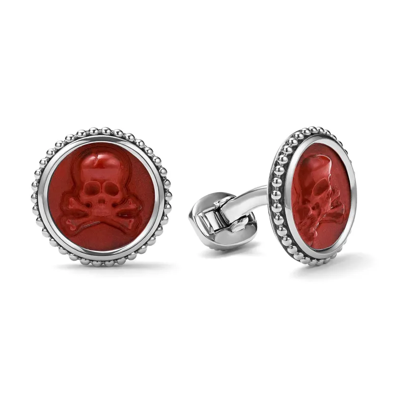 Anthem Red Jasper Skull Cufflinks sold by LAGOS