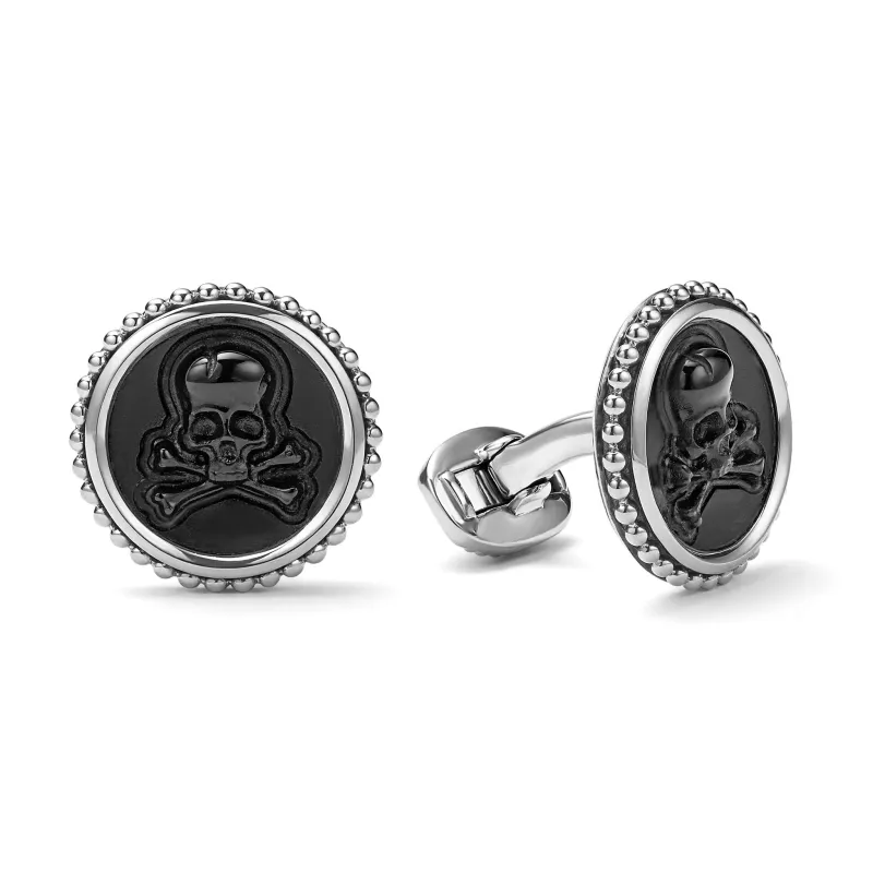 Anthem Black Agate Skull Cufflinks sold by LAGOS