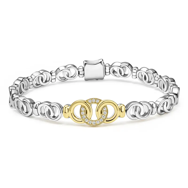 Signature Caviar Two-Tone Petite Interlocking Diamond Link Bracelet sold by LAGOS