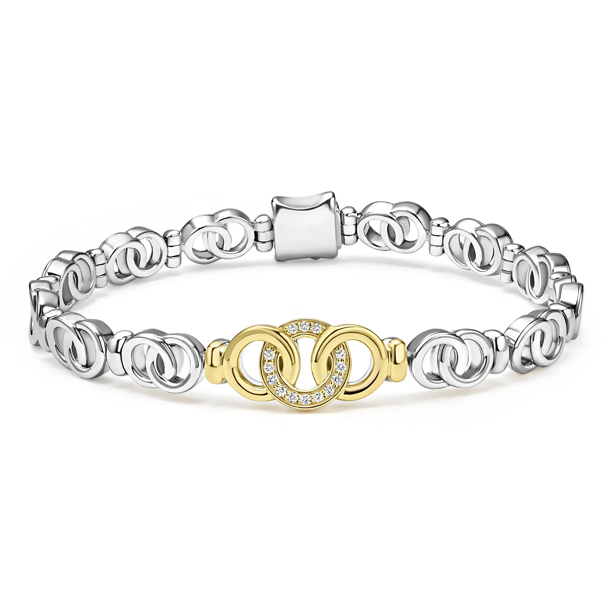 Signature Caviar Two-Tone Petite Interlocking Diamond Link Bracelet sold by LAGOS