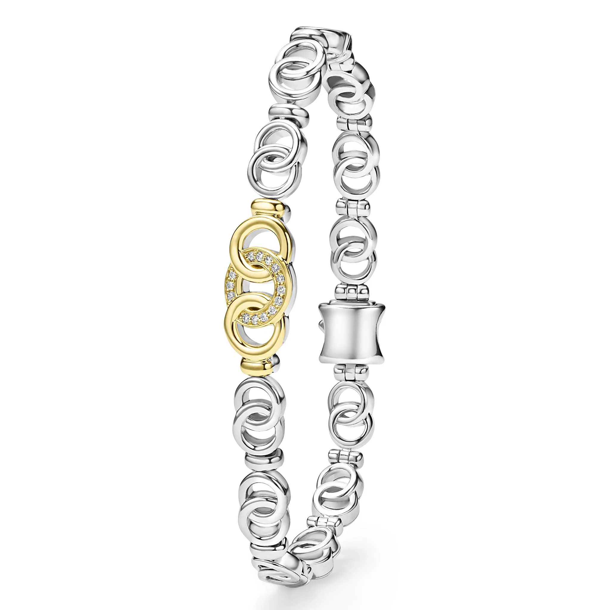 Signature Caviar Two-Tone Petite Interlocking Diamond Link Bracelet sold by LAGOS product image thumbnail 5
