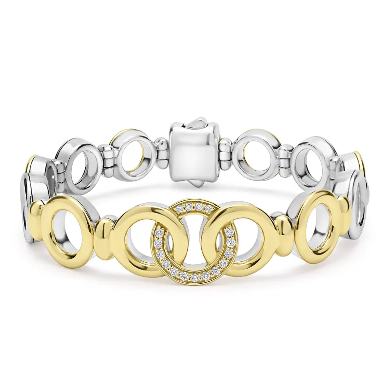 Signature Caviar Two-Tone Interlocking Diamond Link Bracelet sold by LAGOS