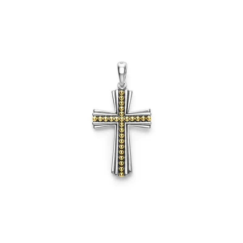 Anthem Two-Tone Caviar Beaded Cross Amulet sold by LAGOS