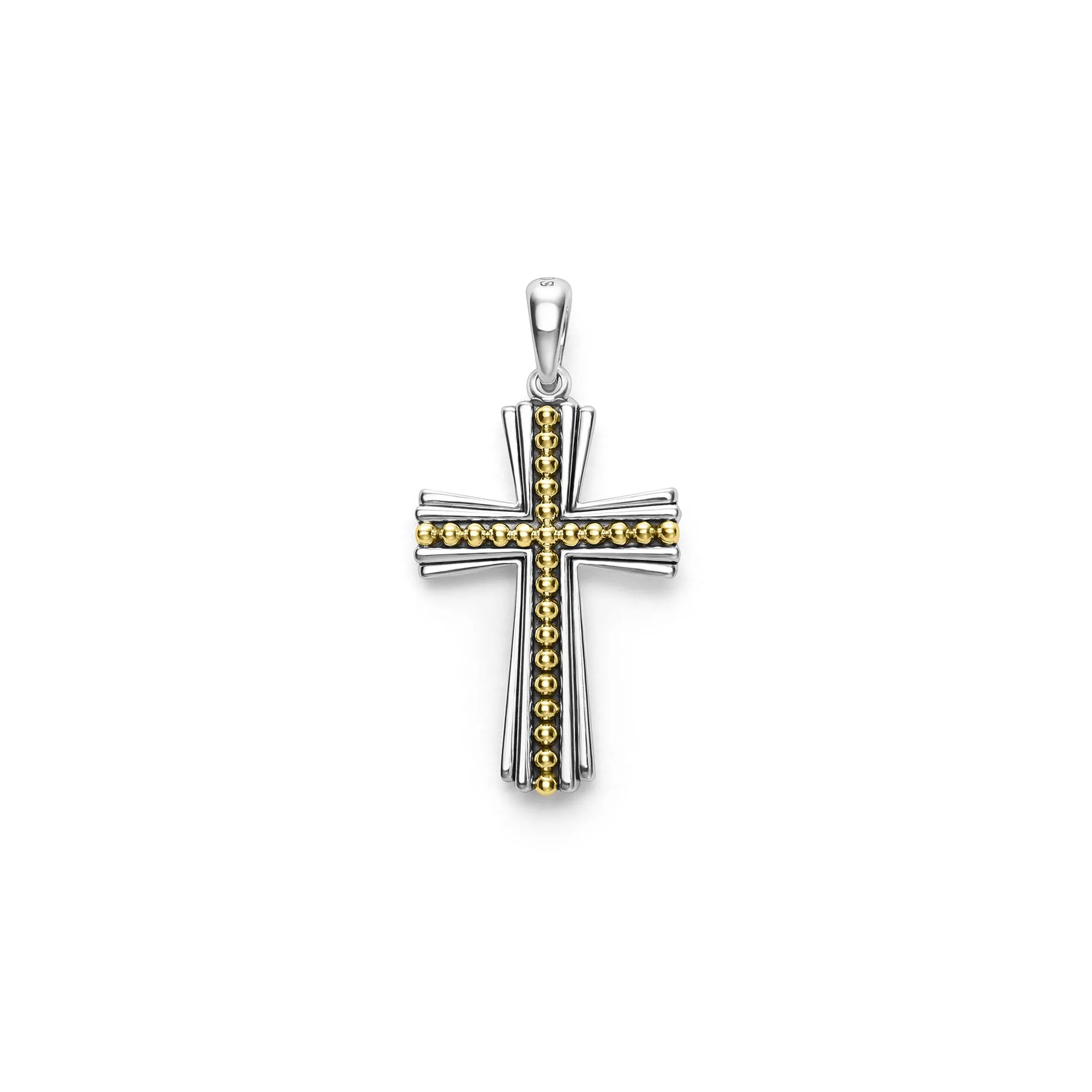 Anthem Two-Tone Caviar Beaded Cross Amulet sold by LAGOS